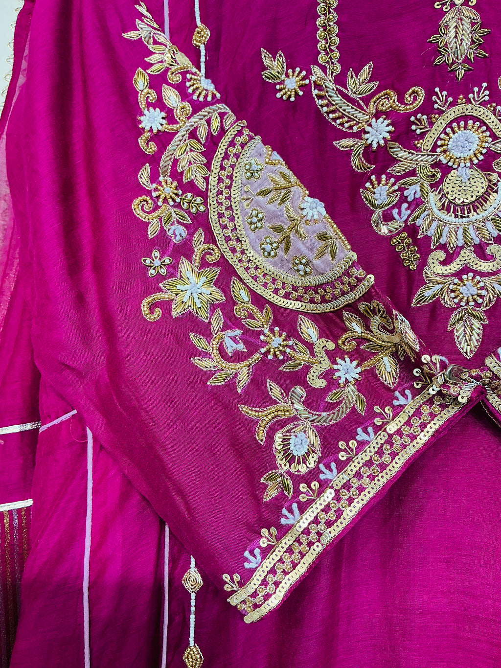 Wine Mul Chanderi with heavy Zardozi handwork