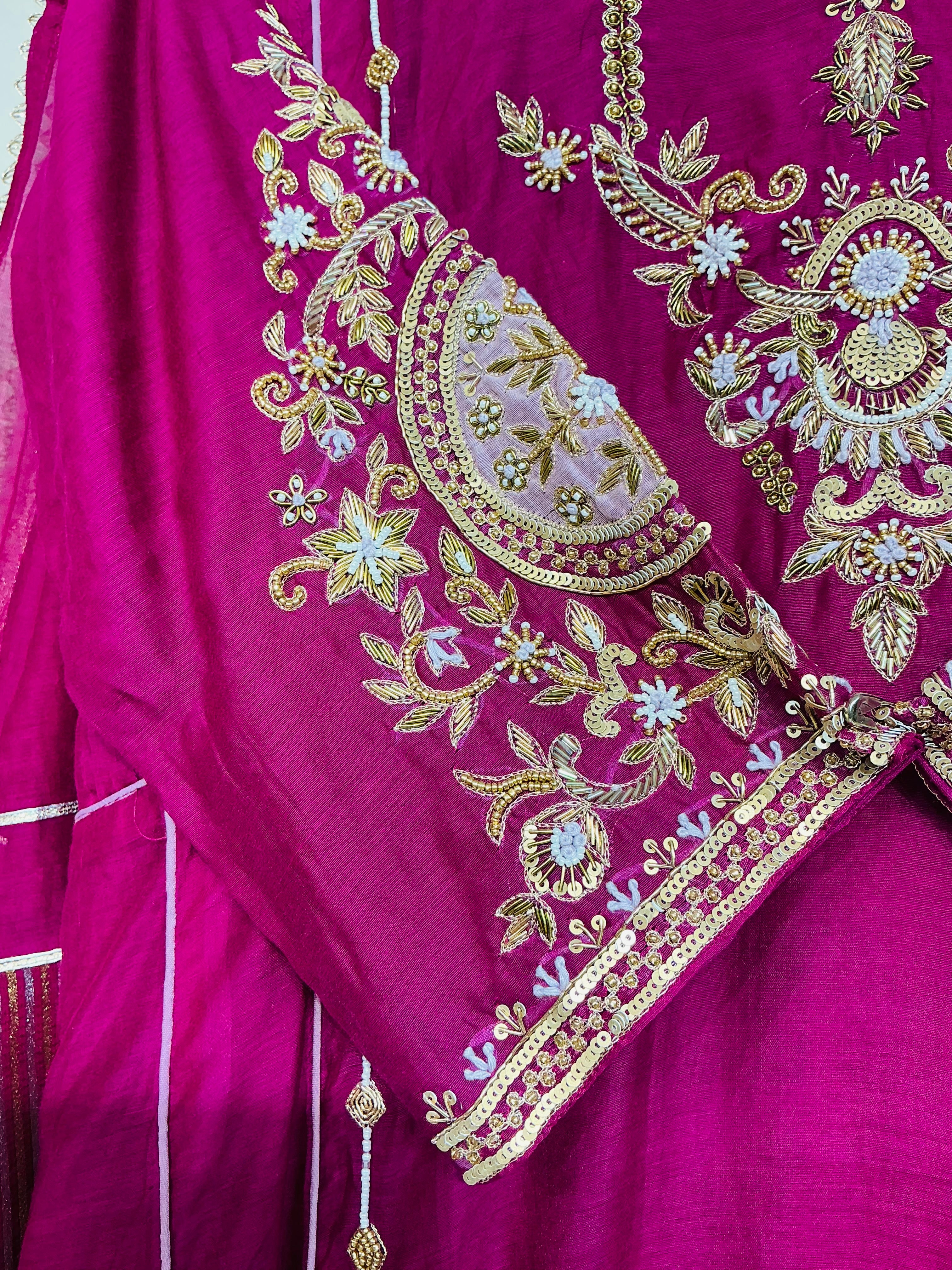 Wine Mul Chanderi with heavy Zardozi handwork