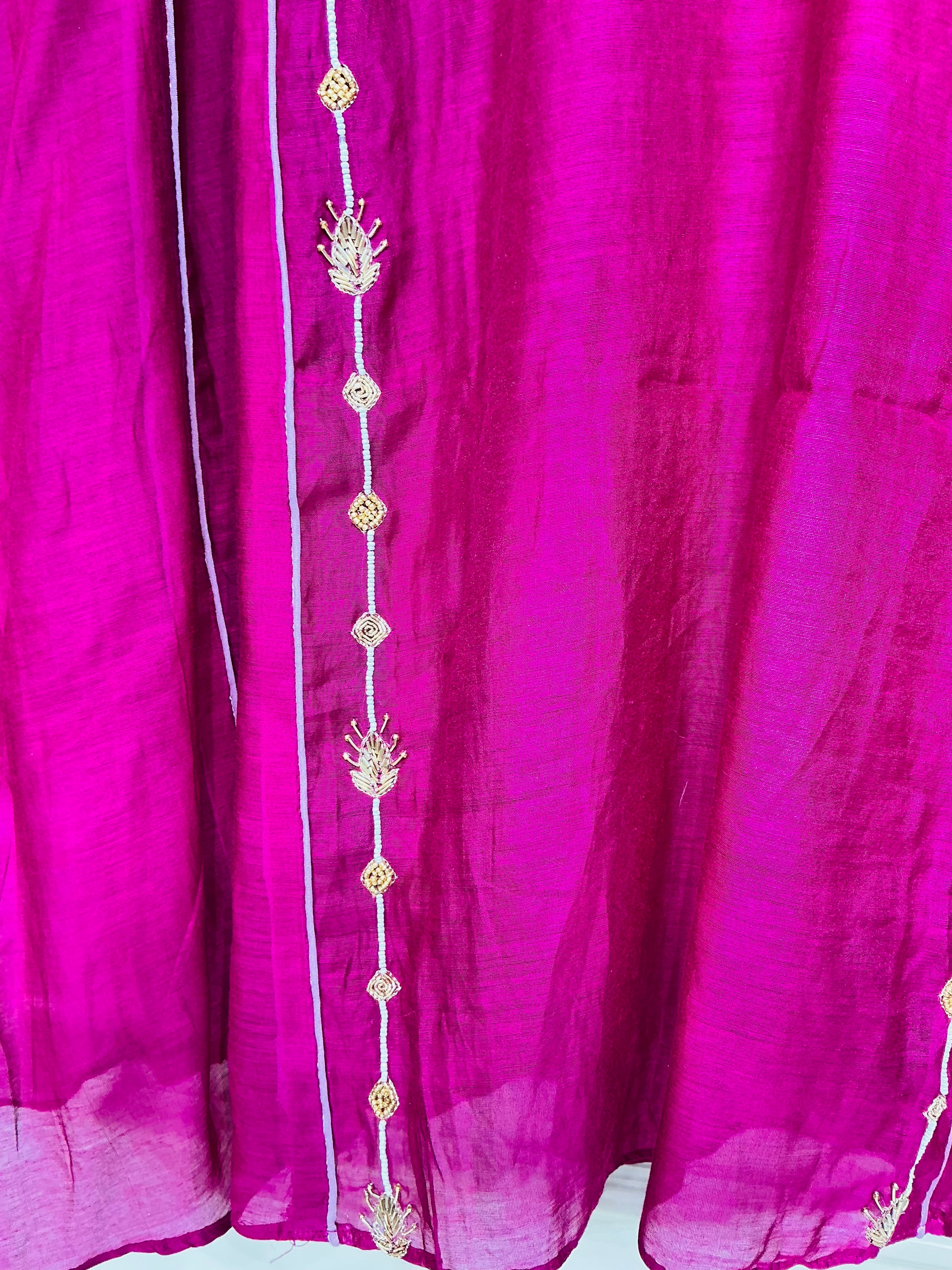 Wine Mul Chanderi with heavy Zardozi handwork