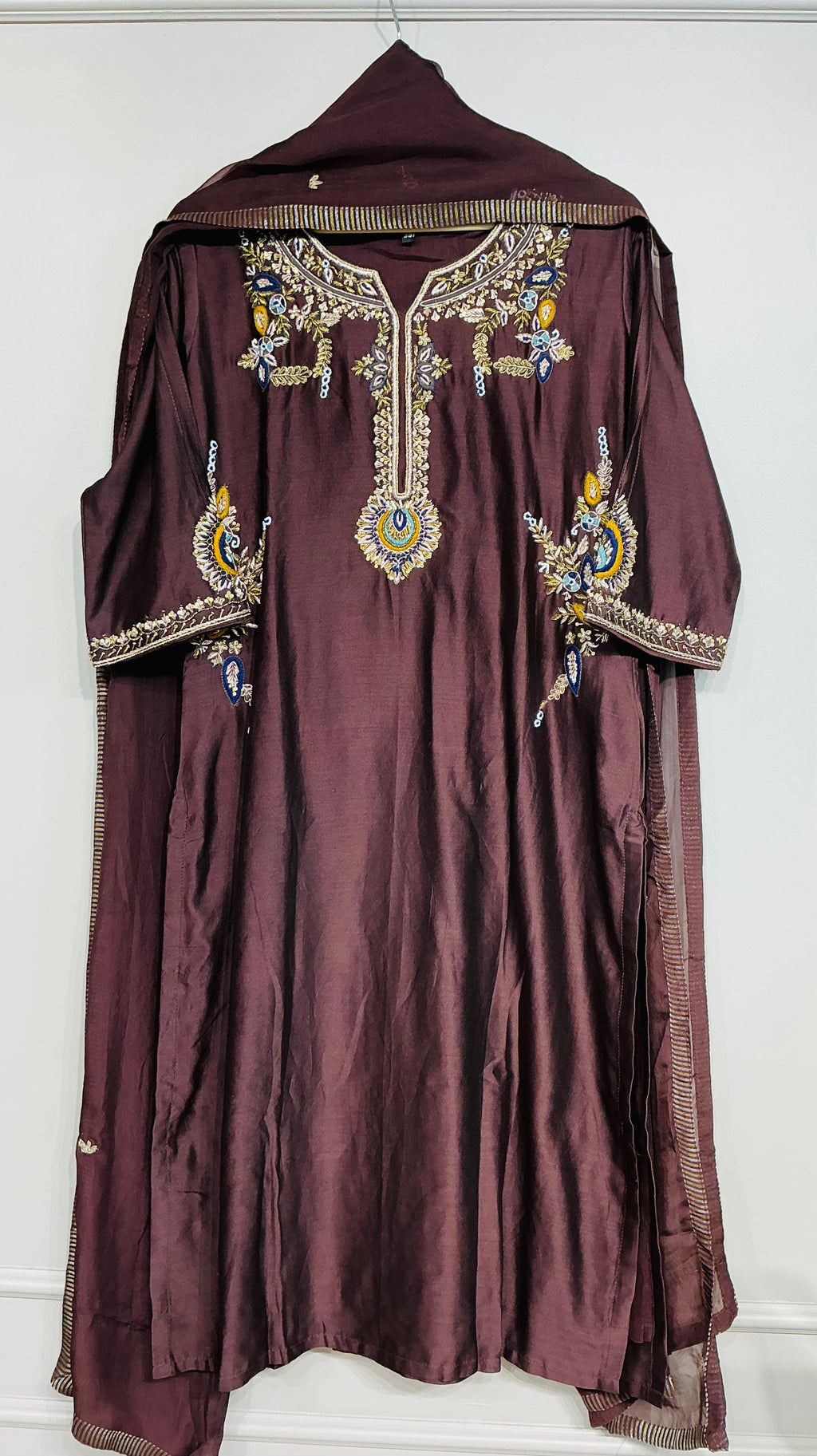 Royal Brown Mul Chanderi  Zardozi Embroidered set