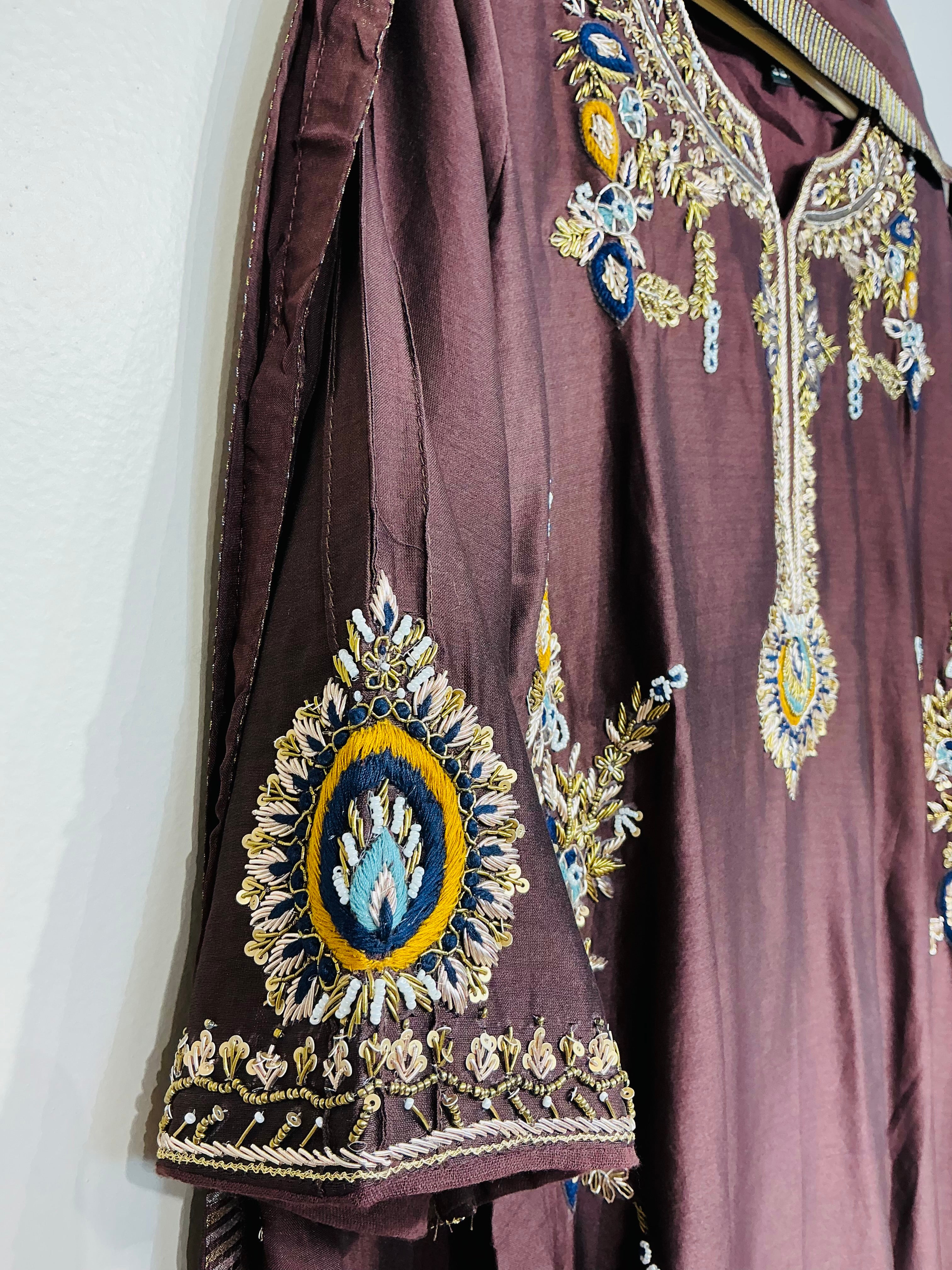 Royal Brown Mul Chanderi  Zardozi Embroidered set