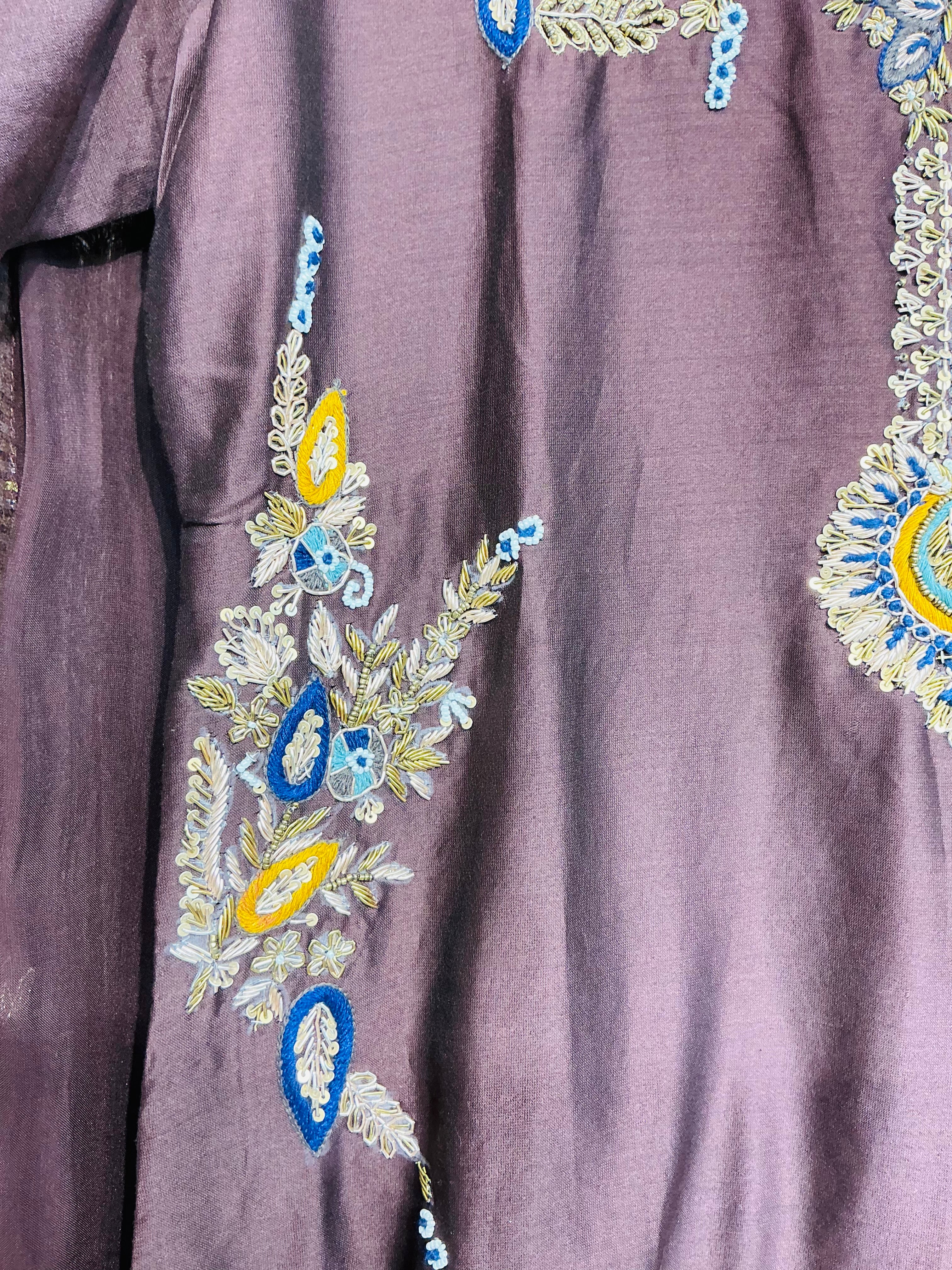 Royal Brown Mul Chanderi  Zardozi Embroidered set