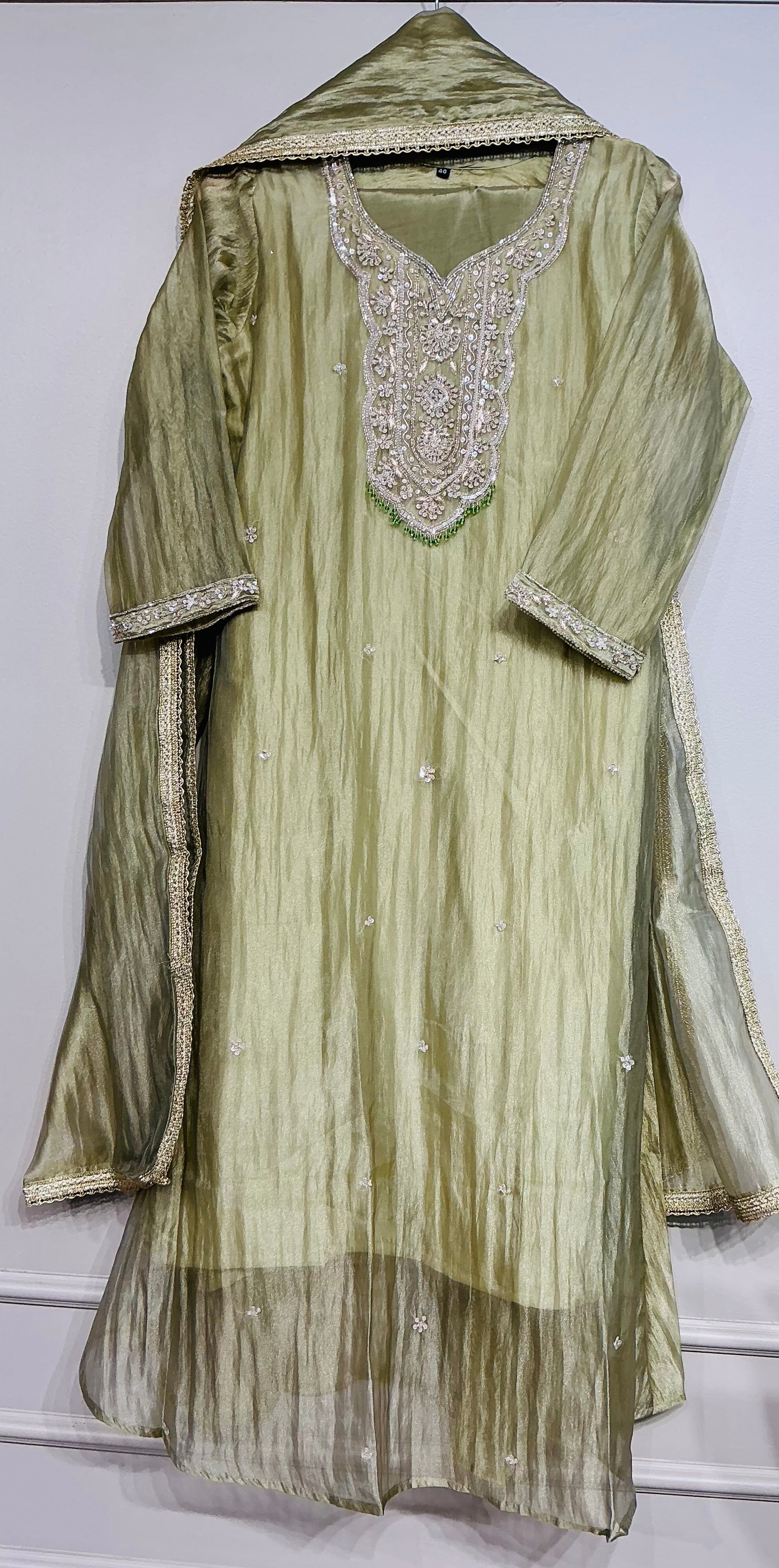 Pastel Green Salsa Zari Embroidered Set