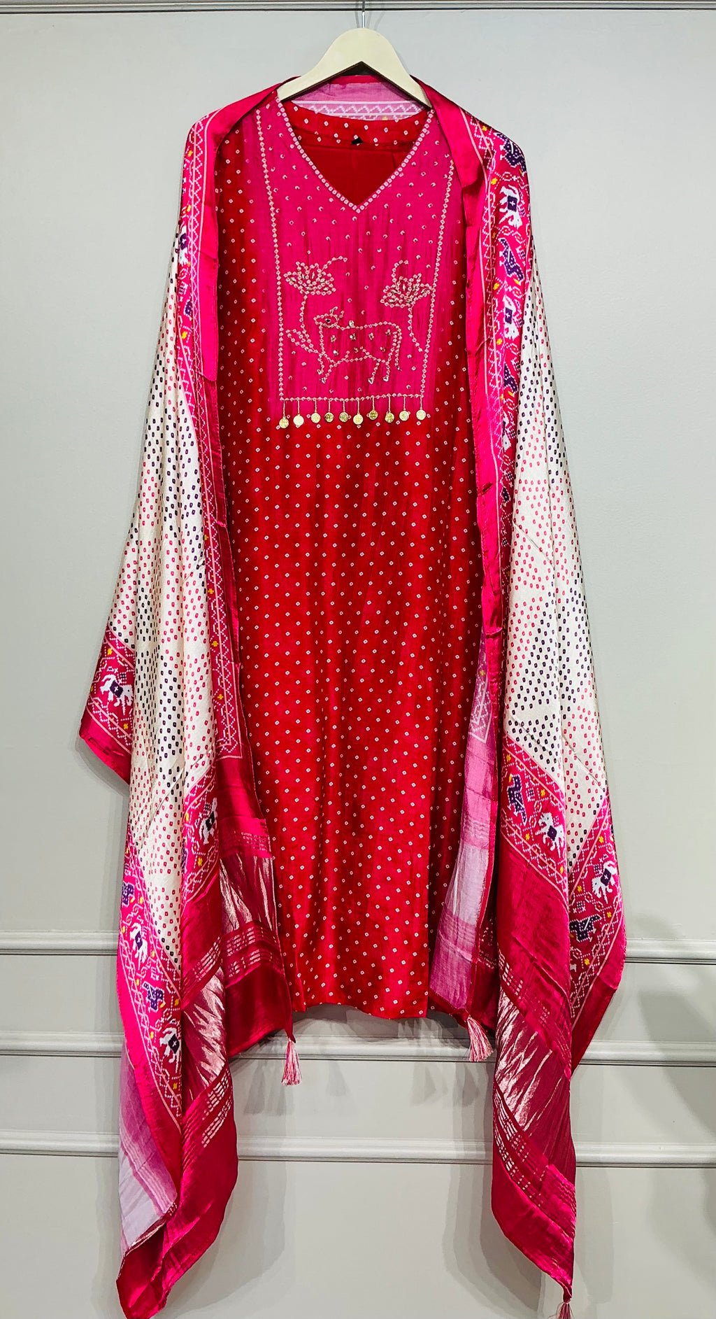 Red Raani Russian/Gajji Silk Suit Set