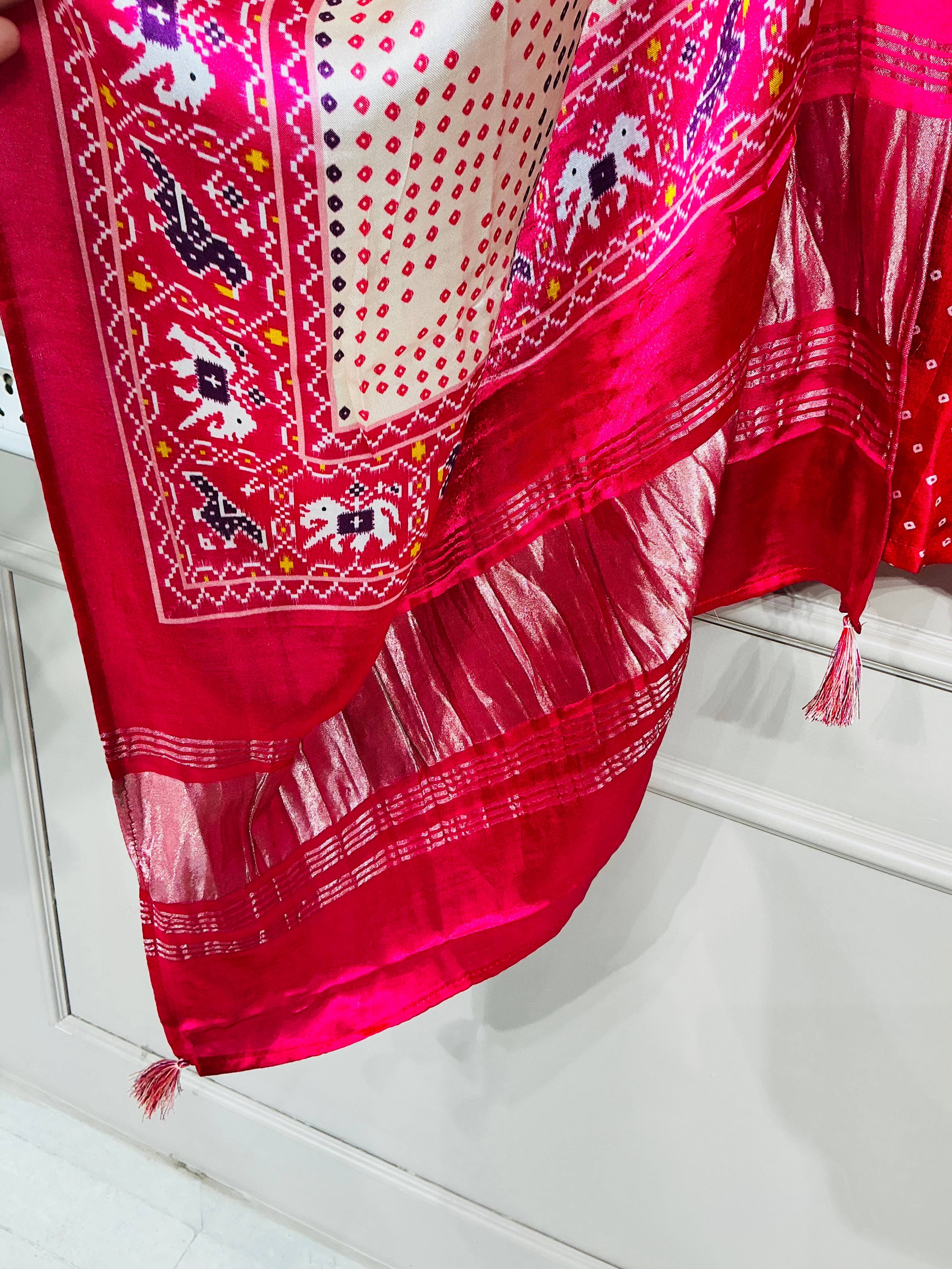 Red Raani Russian/Gajji Silk Suit Set