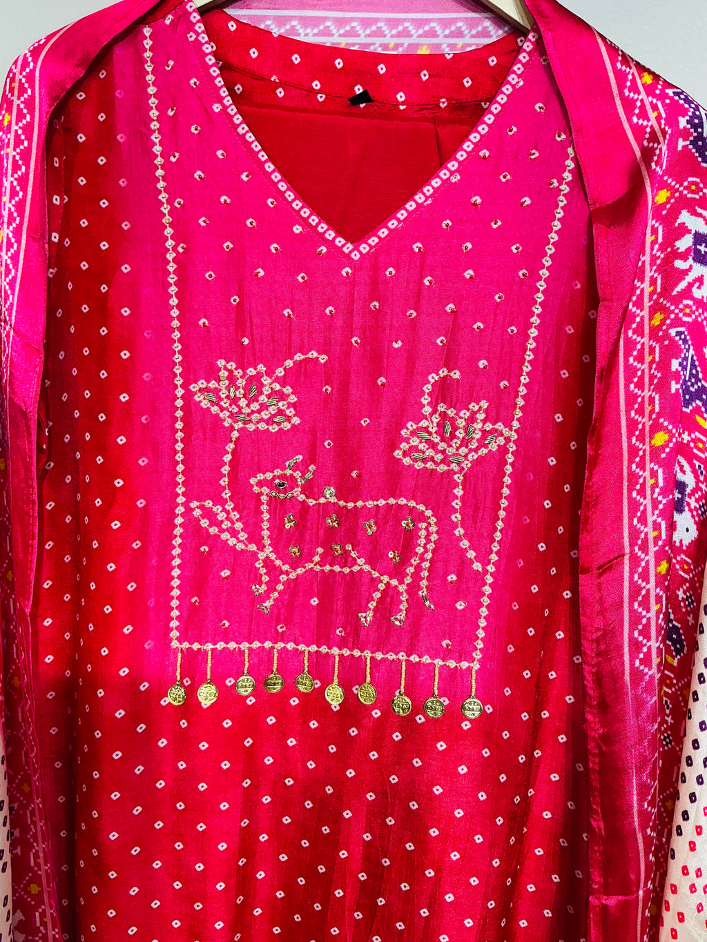 Red Raani Russian/Gajji Silk Suit Set