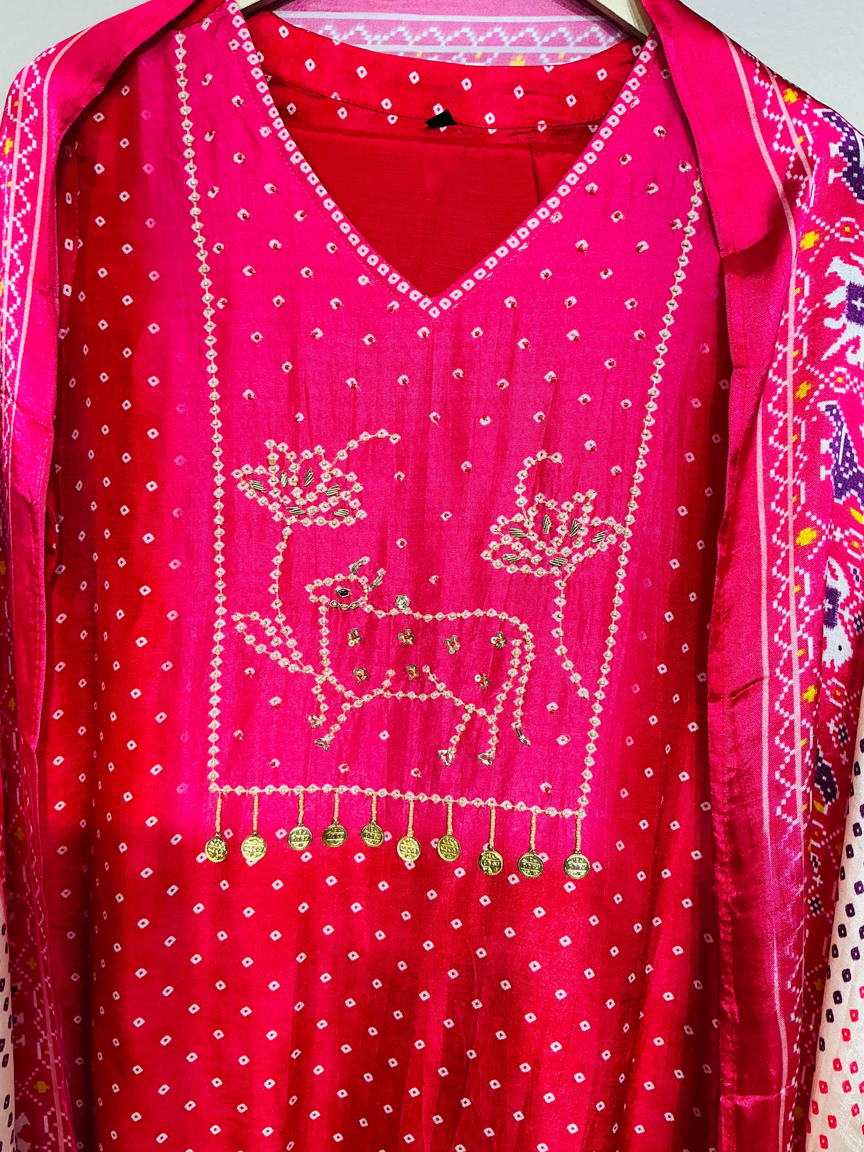 Red Raani Russian/Gajji Silk Suit Set
