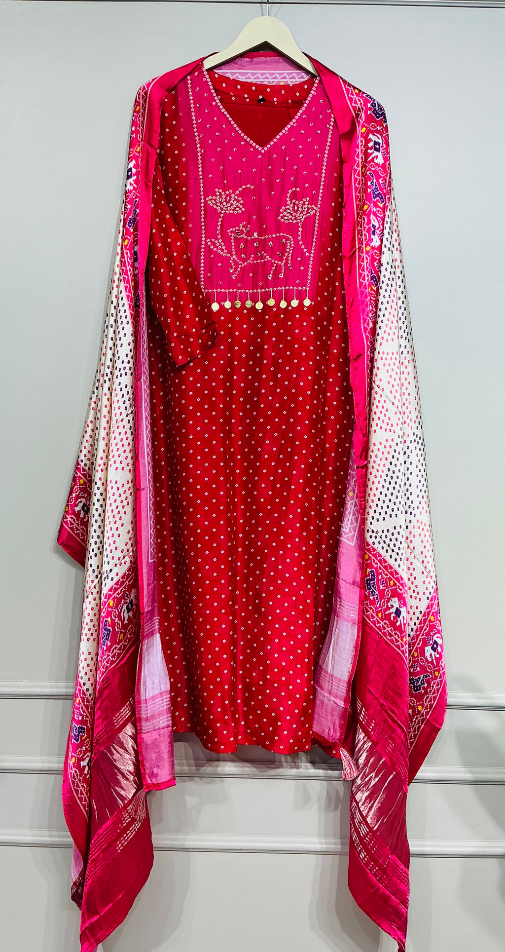 Red Raani Russian/Gajji Silk Suit Set