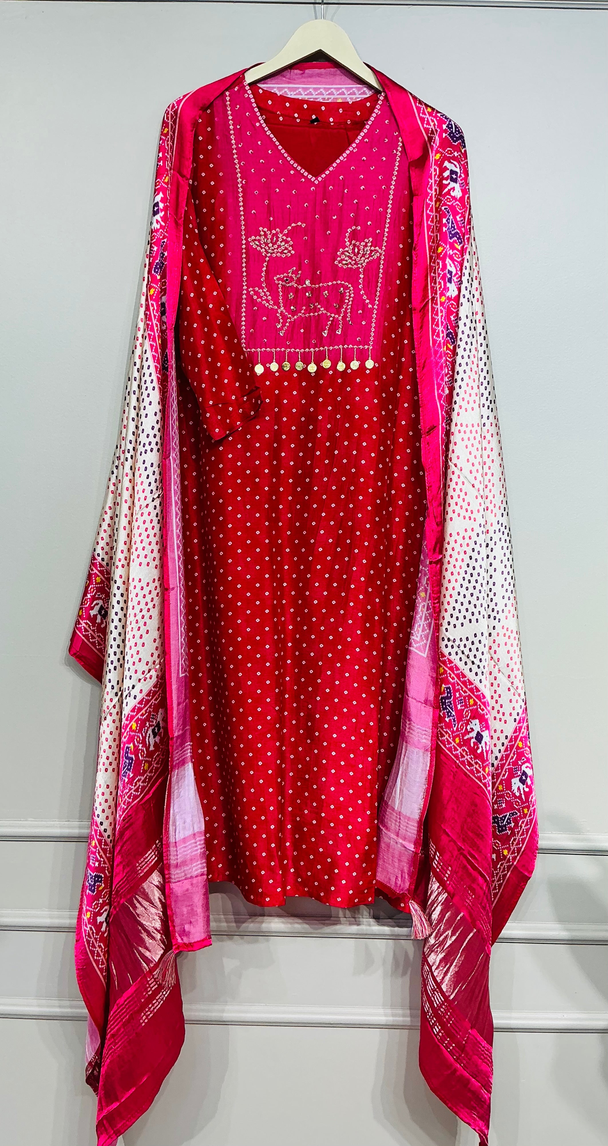 Red Raani Russian/Gajji Silk Suit Set