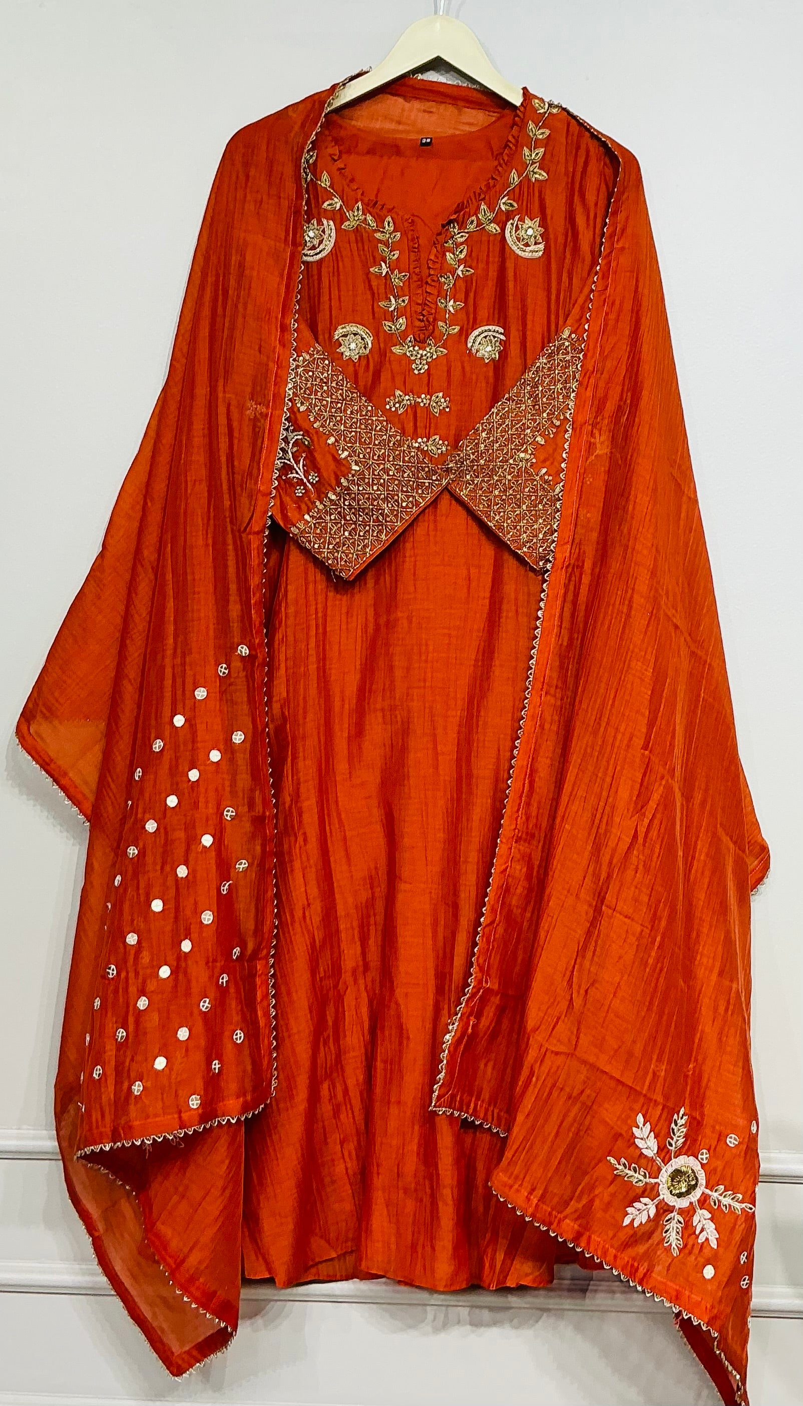 Burnt  Orange - Amber Zari Embroidered Suit Set