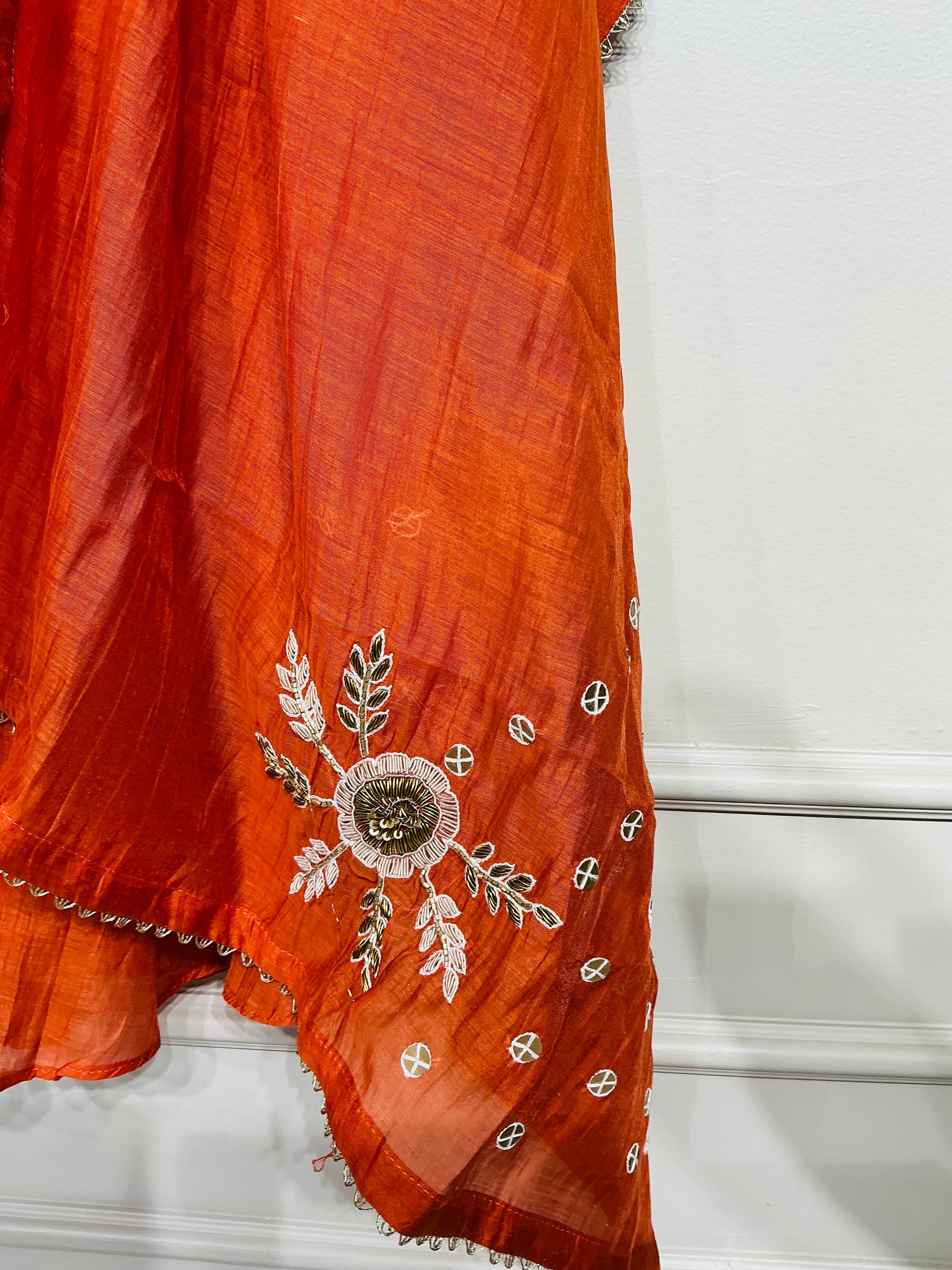 Burnt  Orange - Amber Zari Embroidered Suit Set