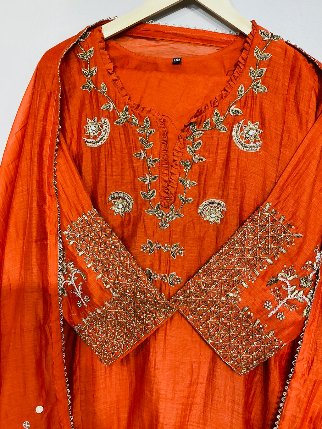 Burnt  Orange - Amber Zari Embroidered Suit Set