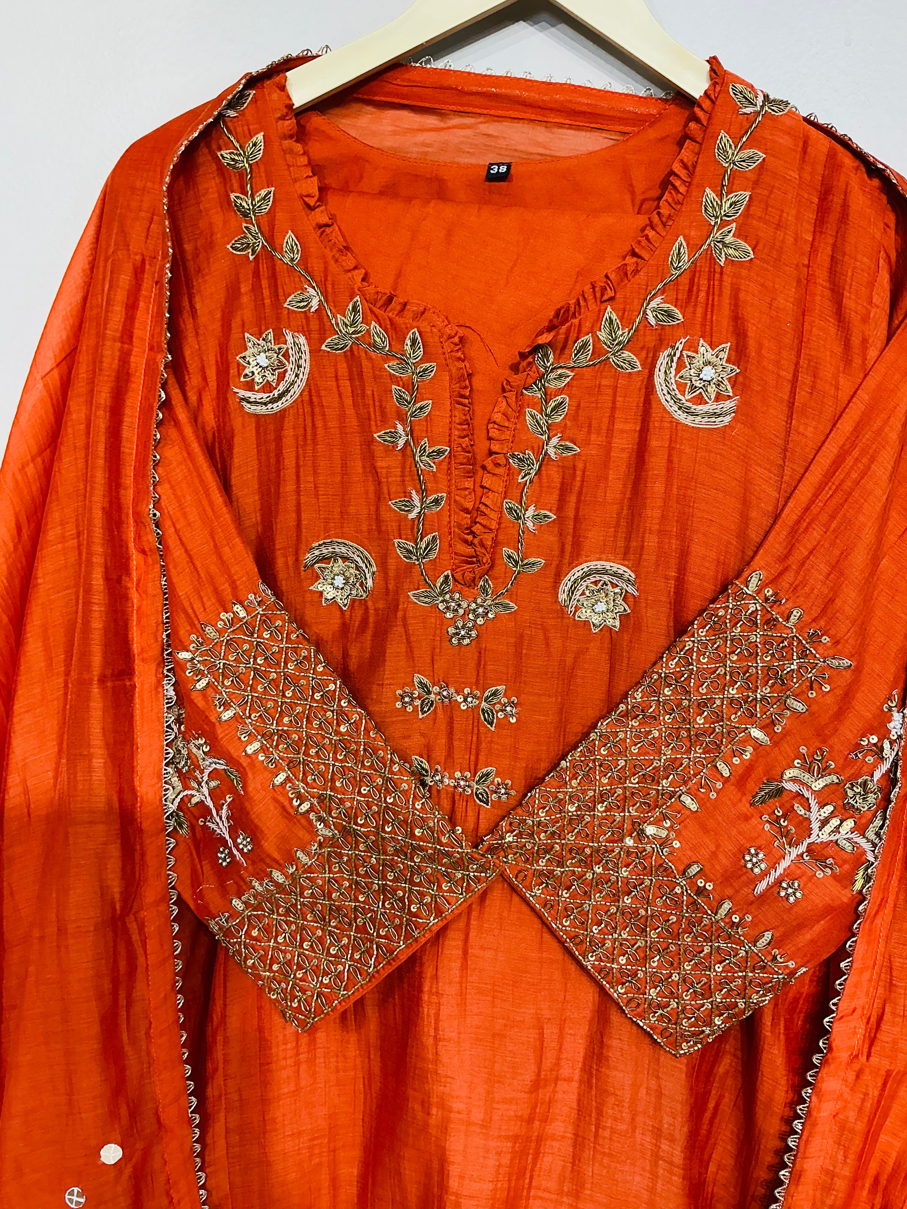 Burnt  Orange - Amber Zari Embroidered Suit Set