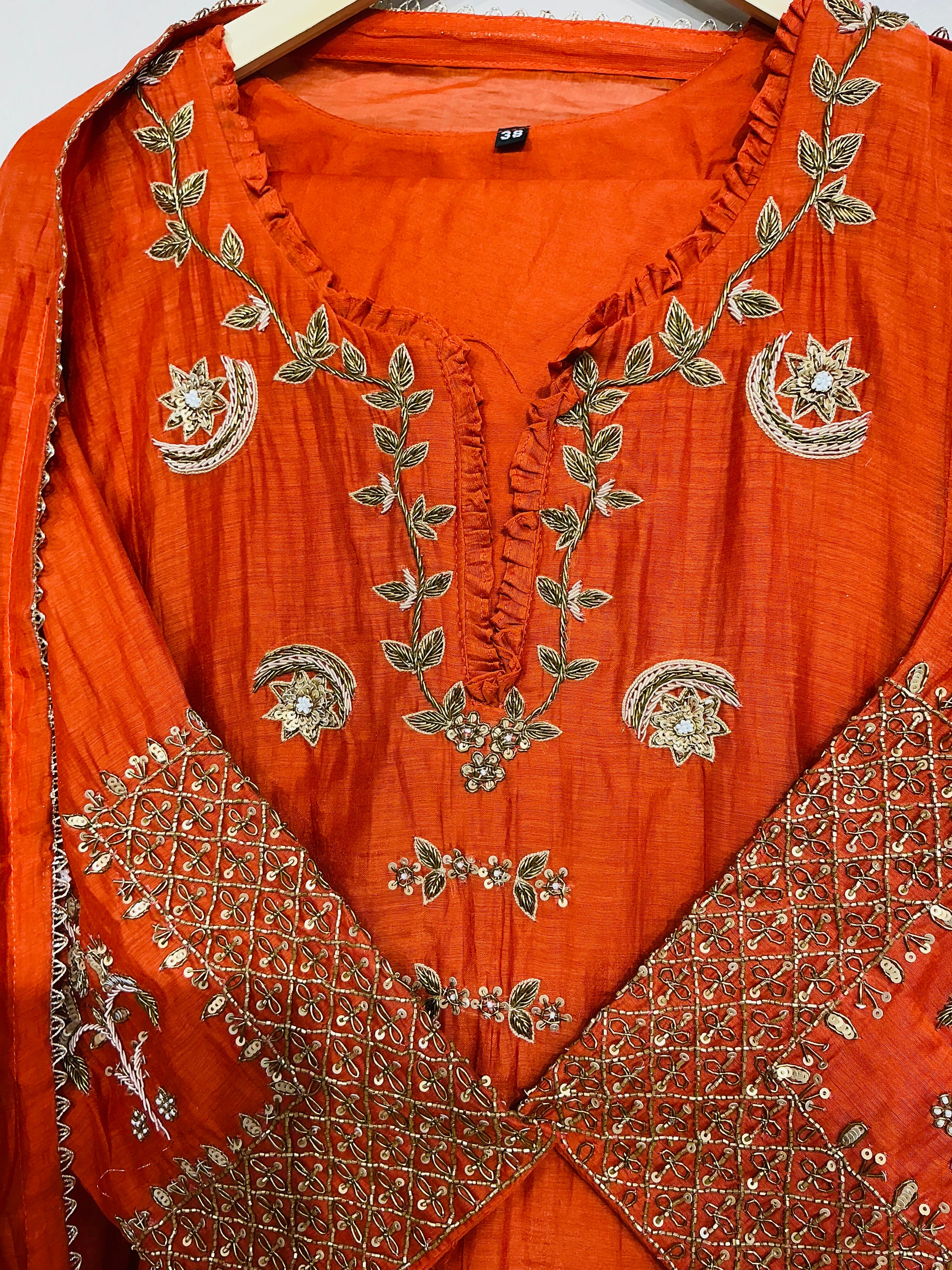 Burnt  Orange - Amber Zari Embroidered Suit Set