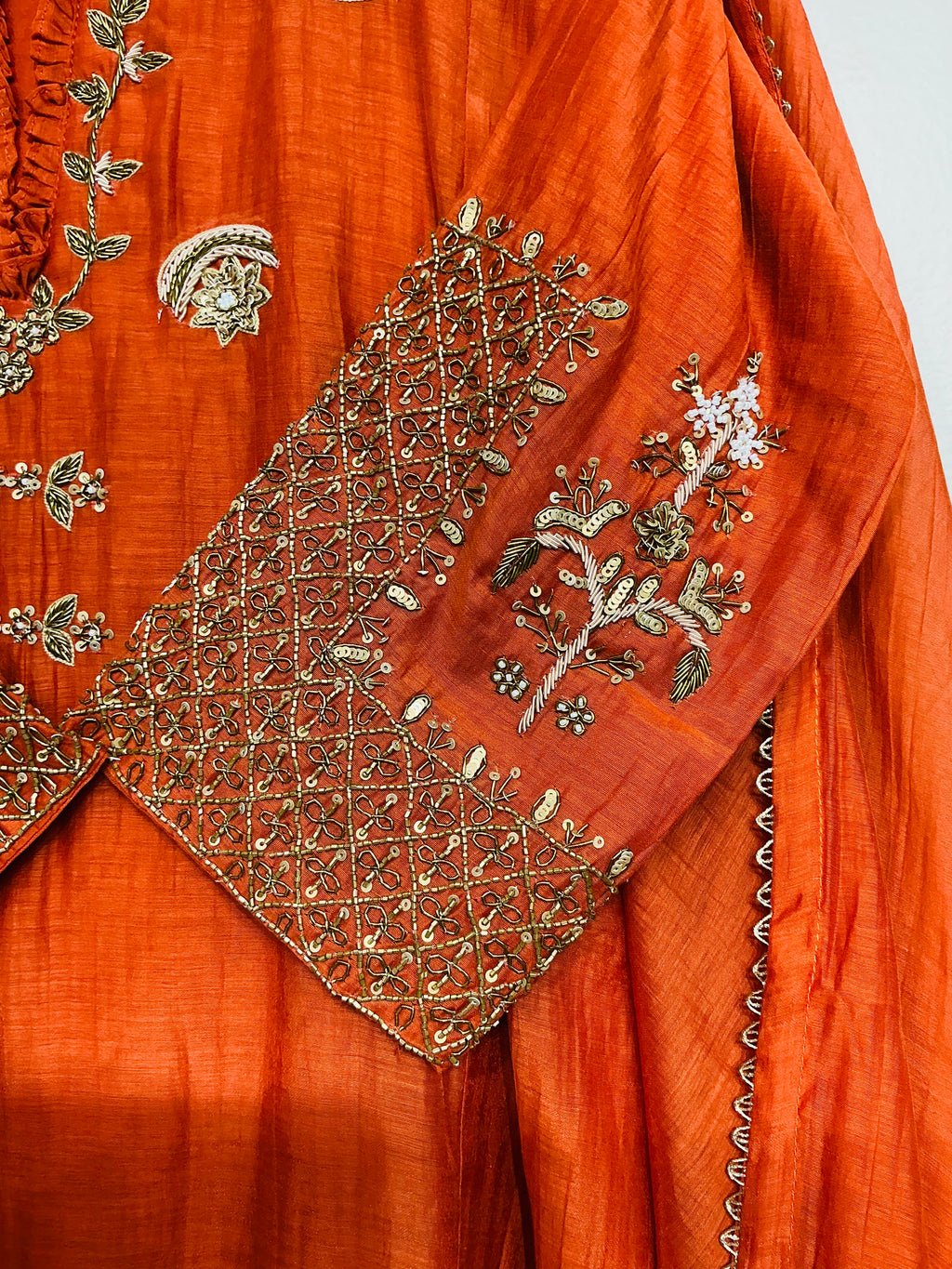 Burnt  Orange - Amber Zari Embroidered Suit Set
