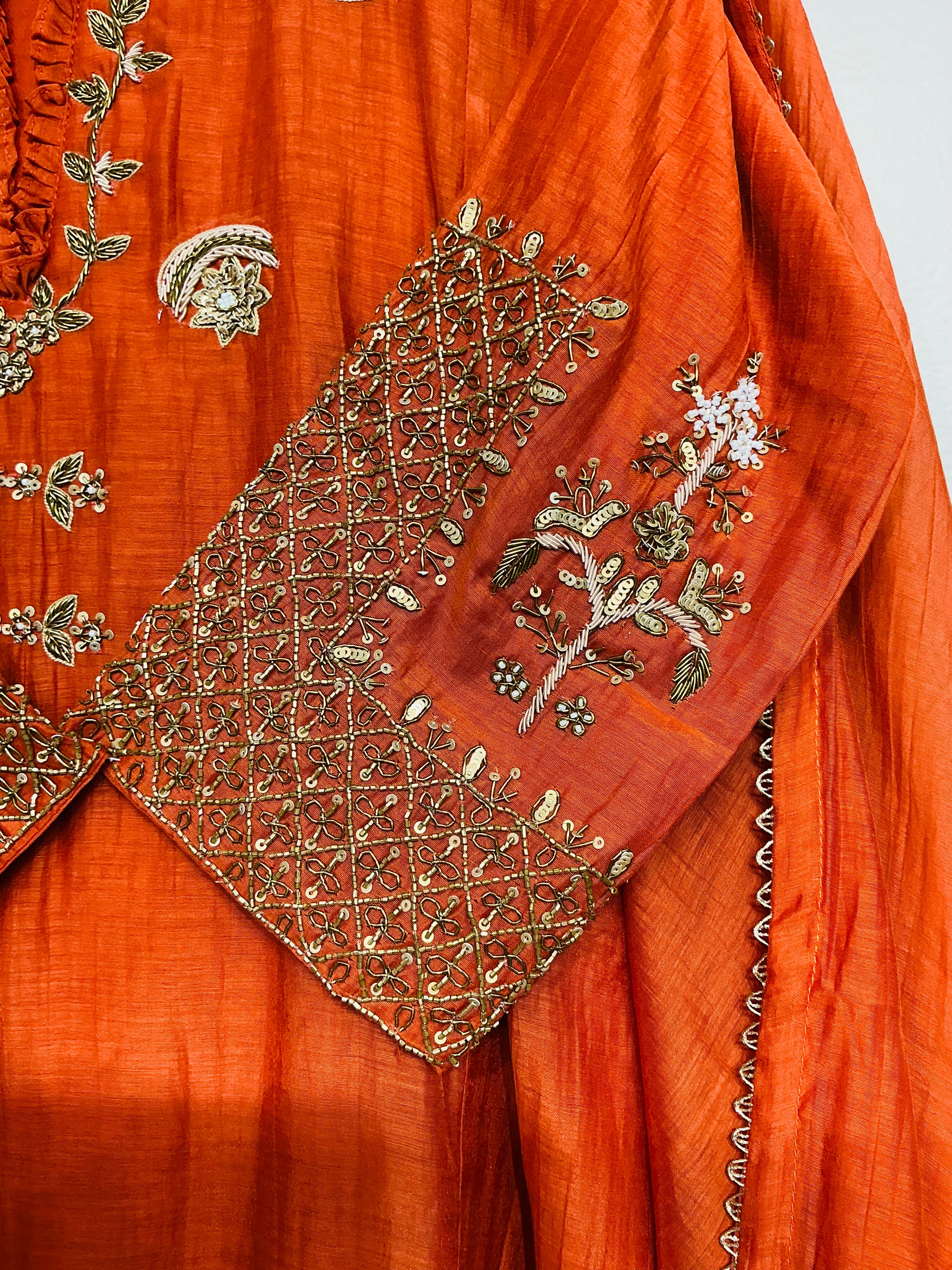 Burnt  Orange - Amber Zari Embroidered Suit Set
