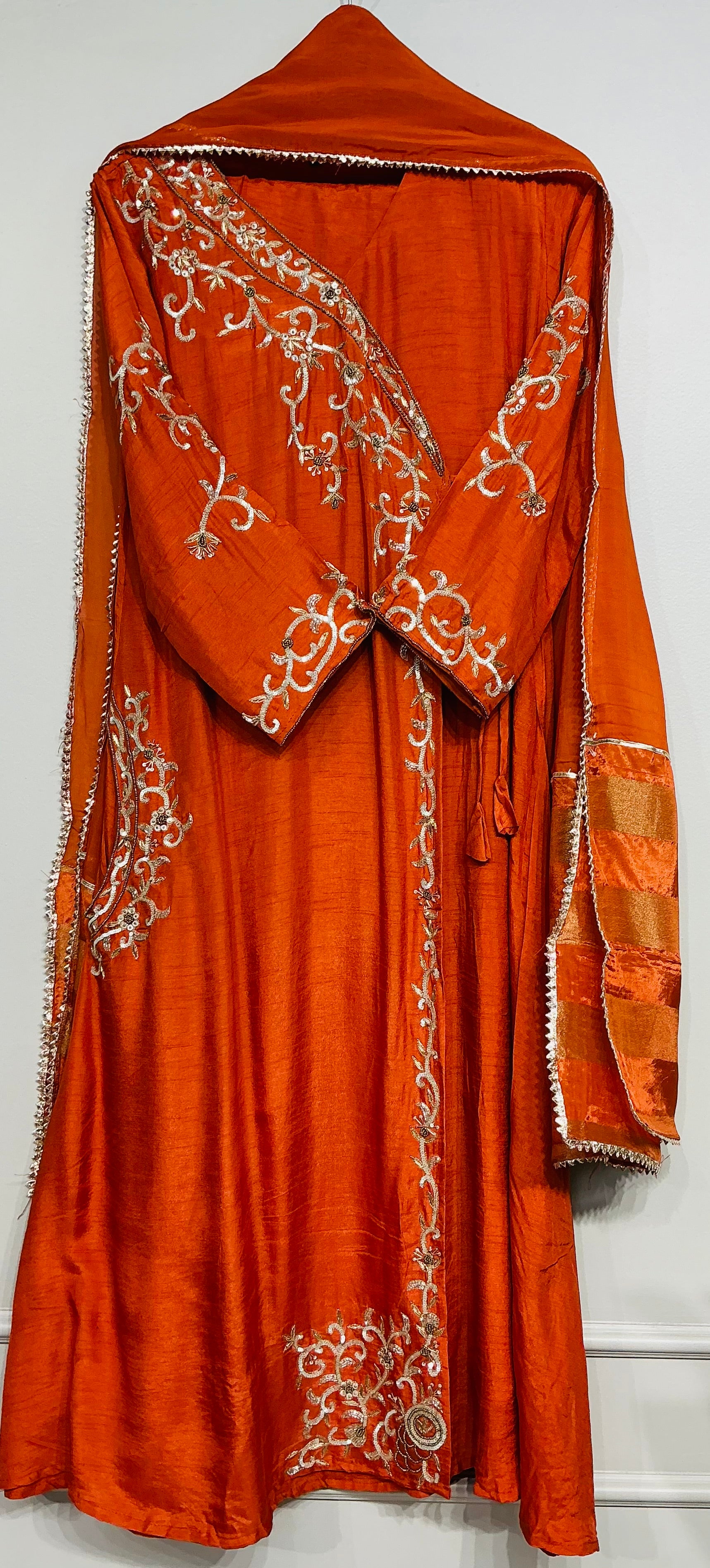 Rust Orange Russian Silk Angrakha Suit Set