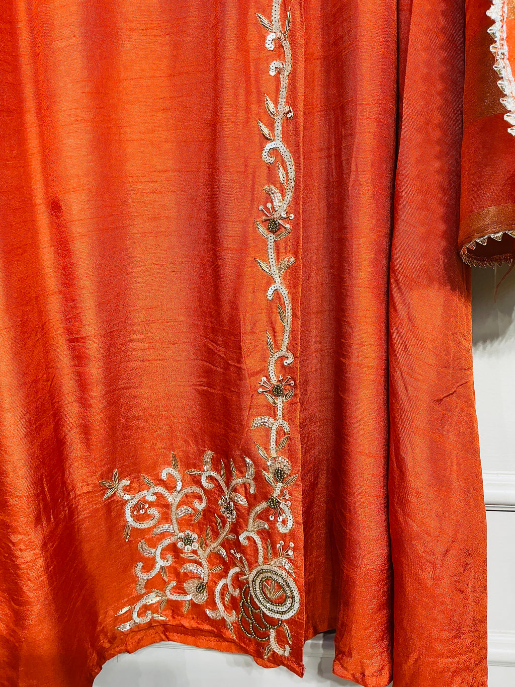 Rust Orange Russian Silk Angrakha Suit Set