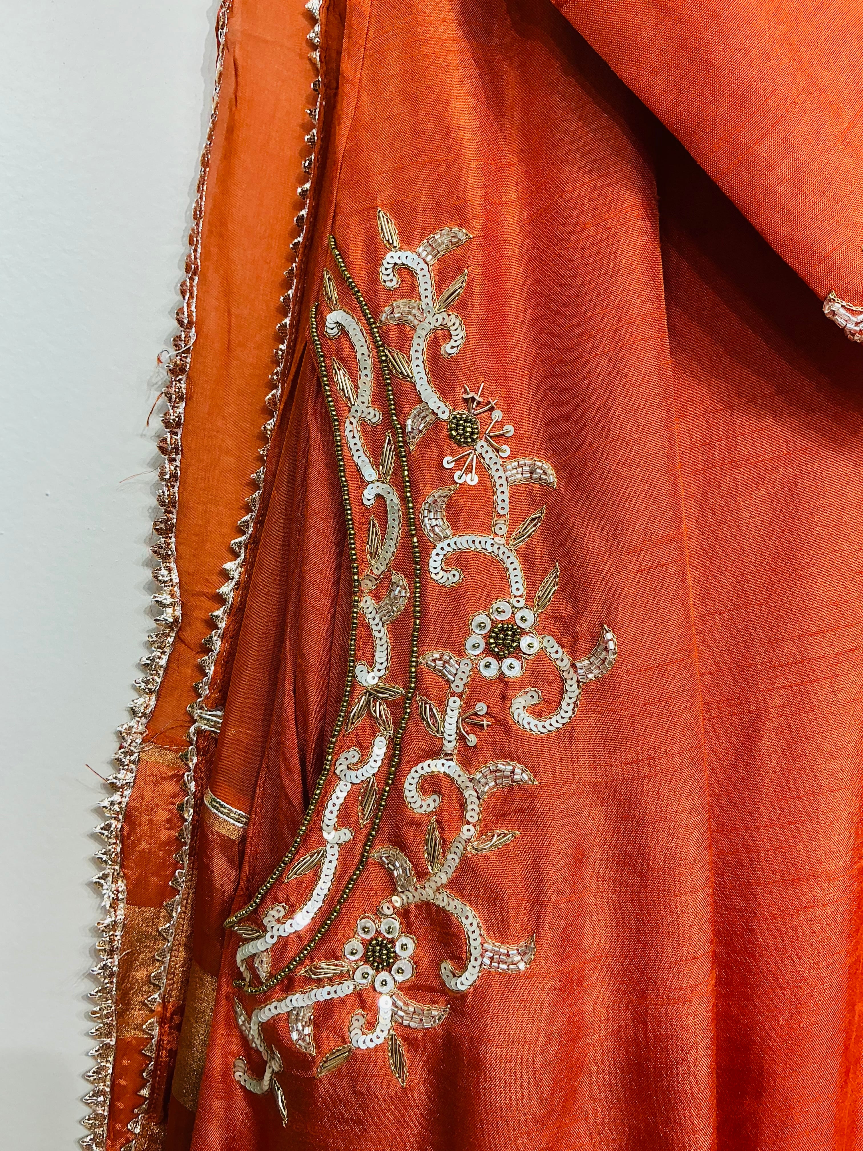 Rust Orange Russian Silk Angrakha Suit Set