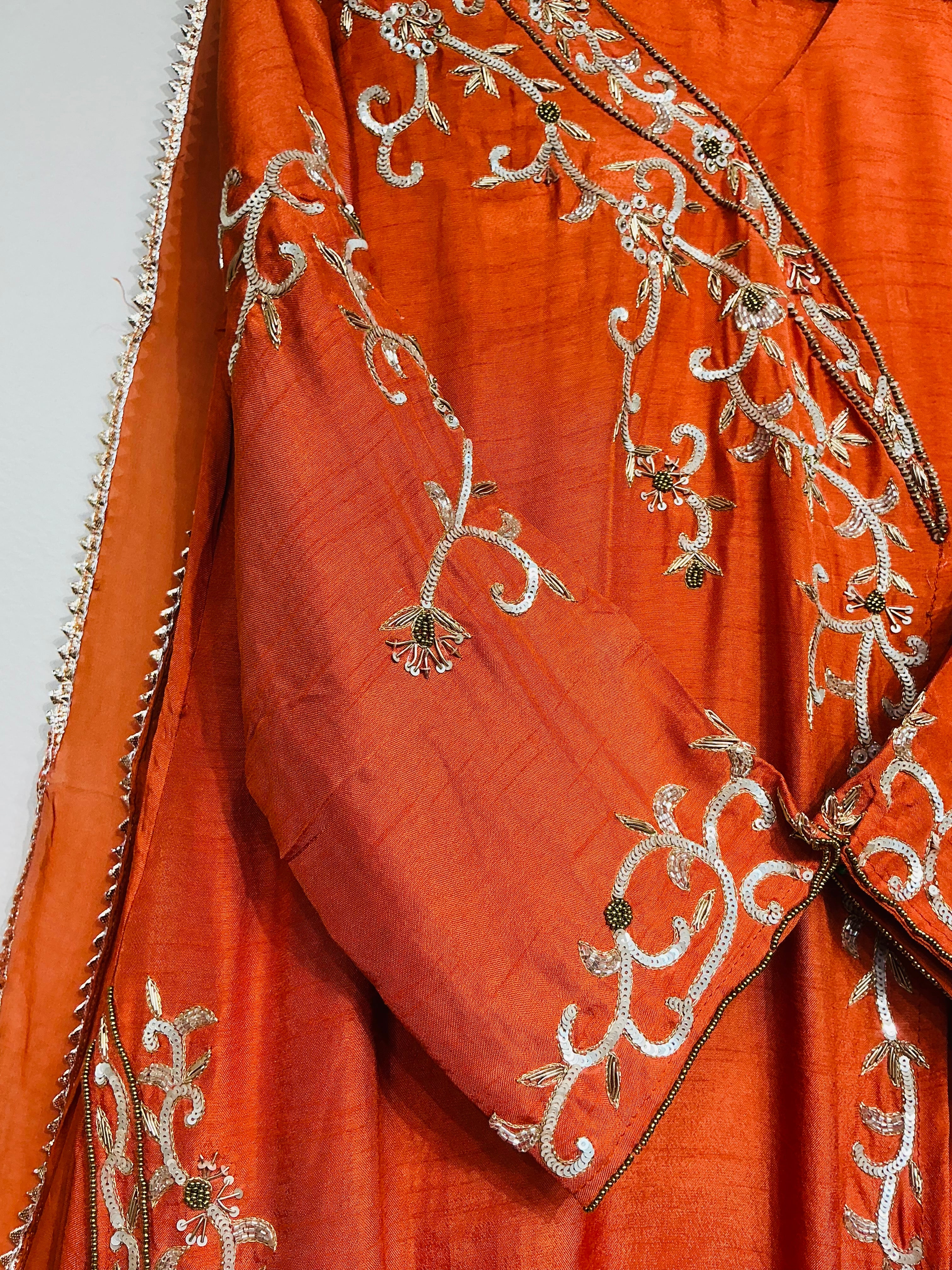 Rust Orange Russian Silk Angrakha Suit Set