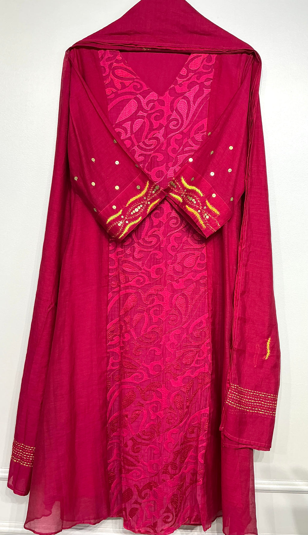 Berry Pink Brasso Kantha Embroidered Suit Set