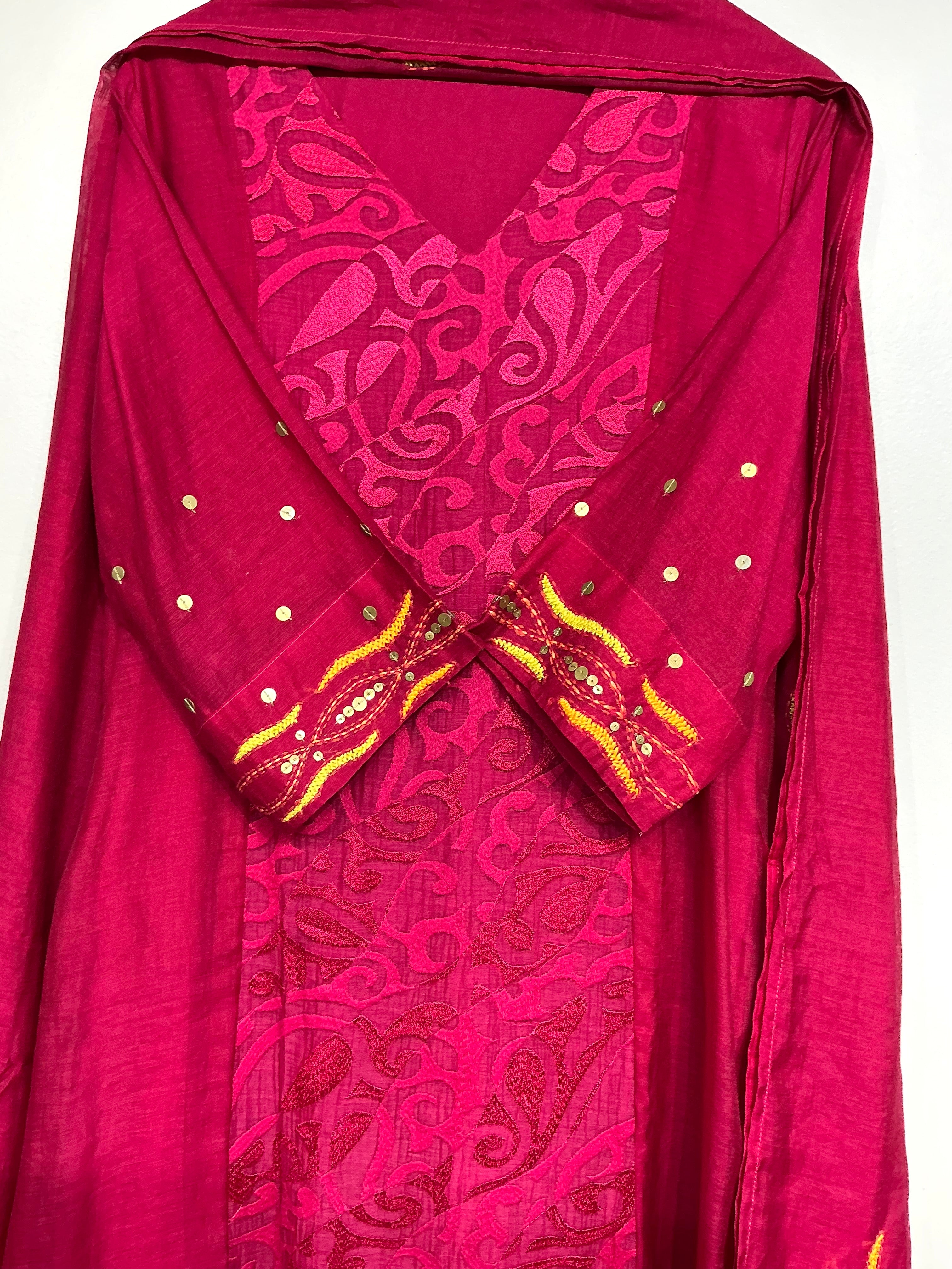 Berry Pink Brasso Kantha Embroidered Suit Set