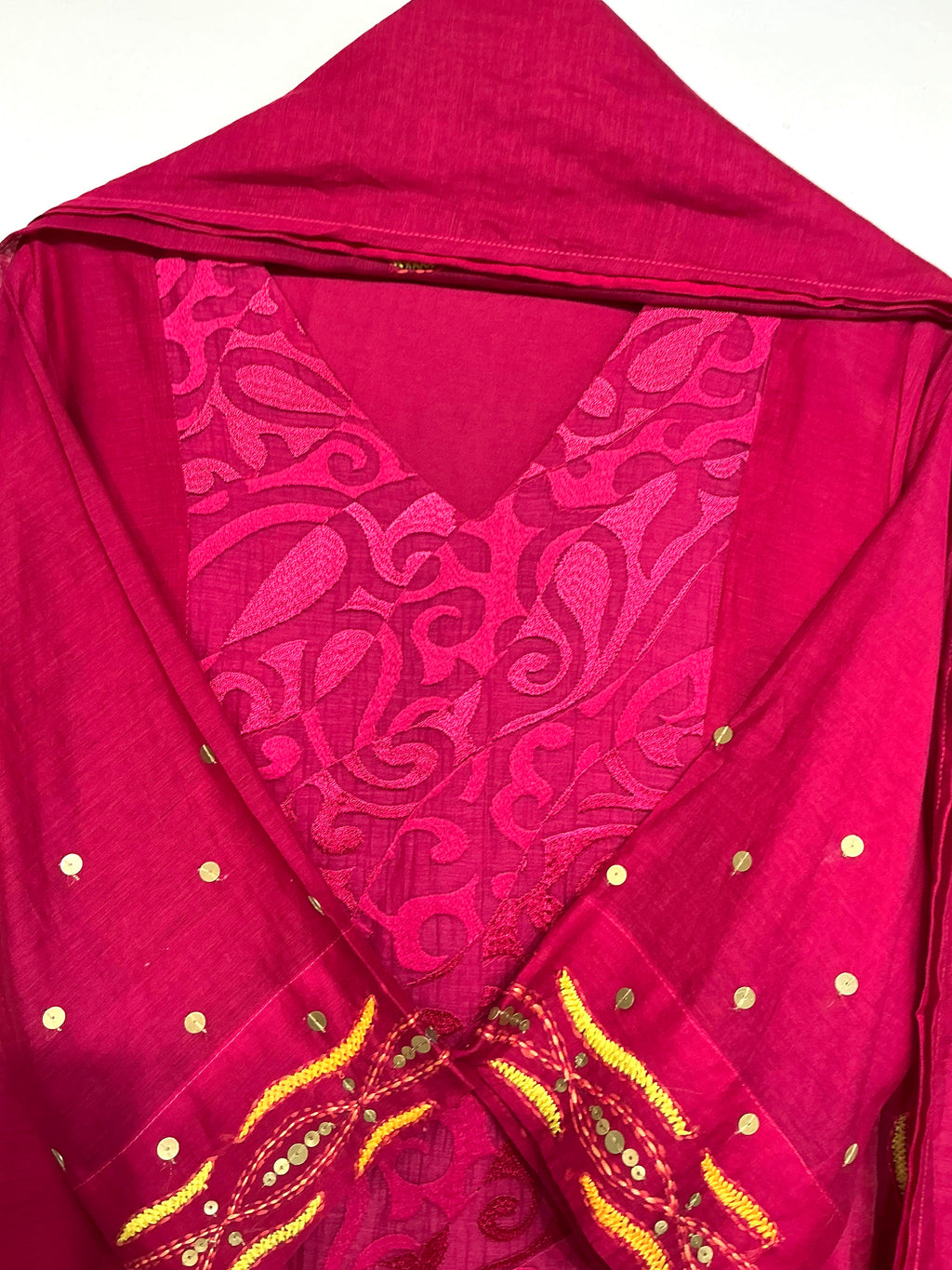 Berry Pink Brasso Kantha Embroidered Suit Set