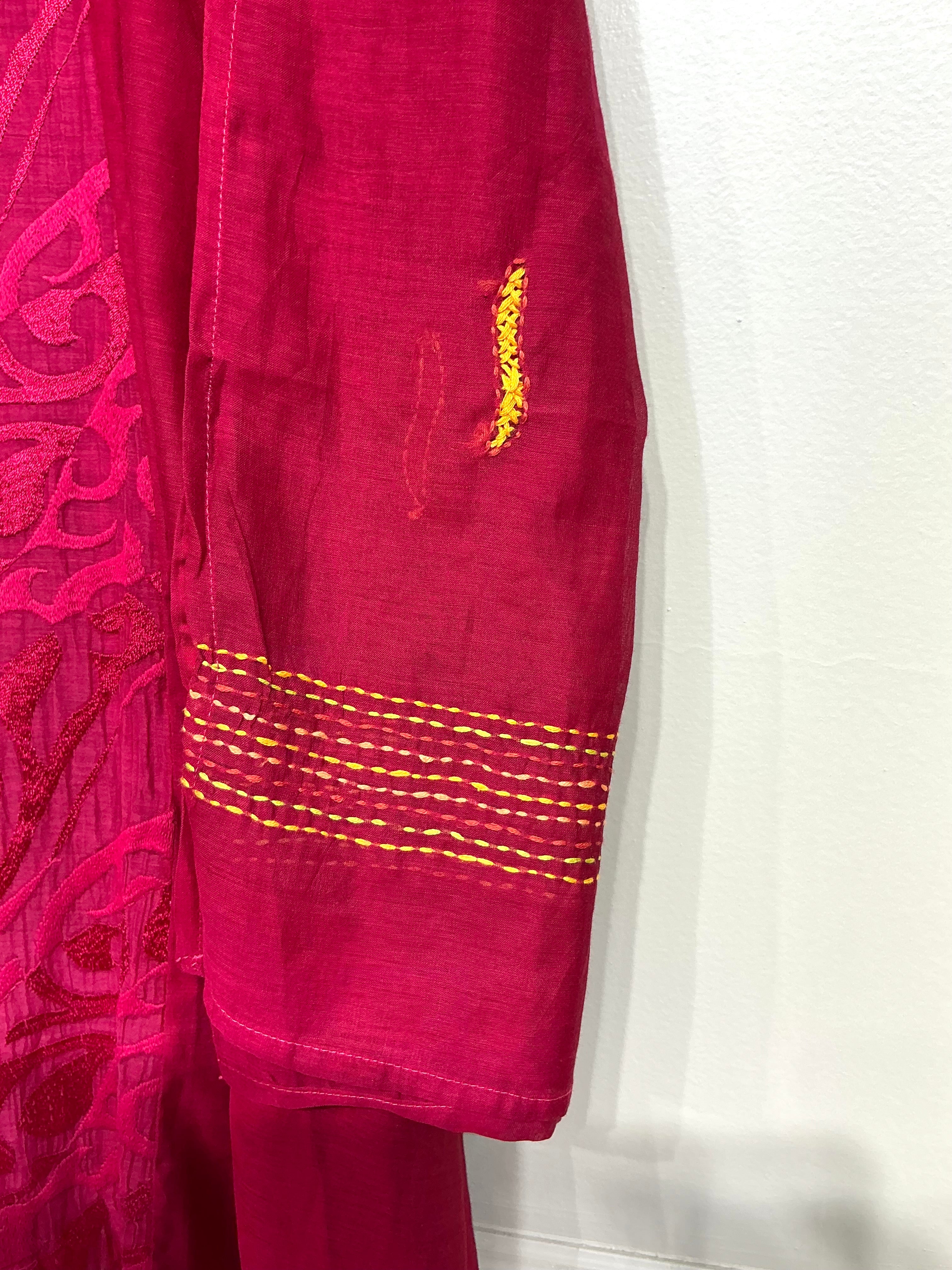 Berry Pink Brasso Kantha Embroidered Suit Set