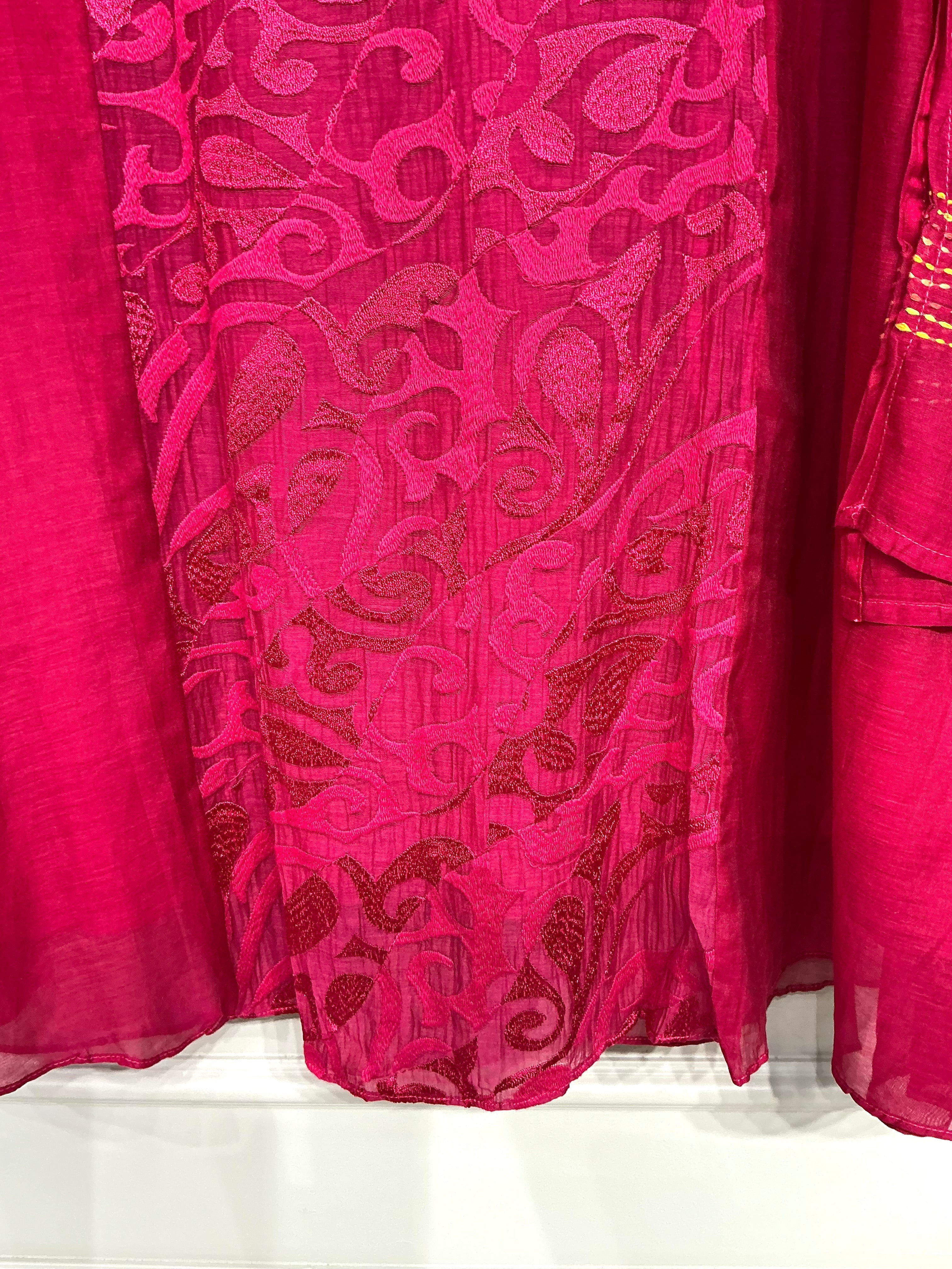 Berry Pink Brasso Kantha Embroidered Suit Set