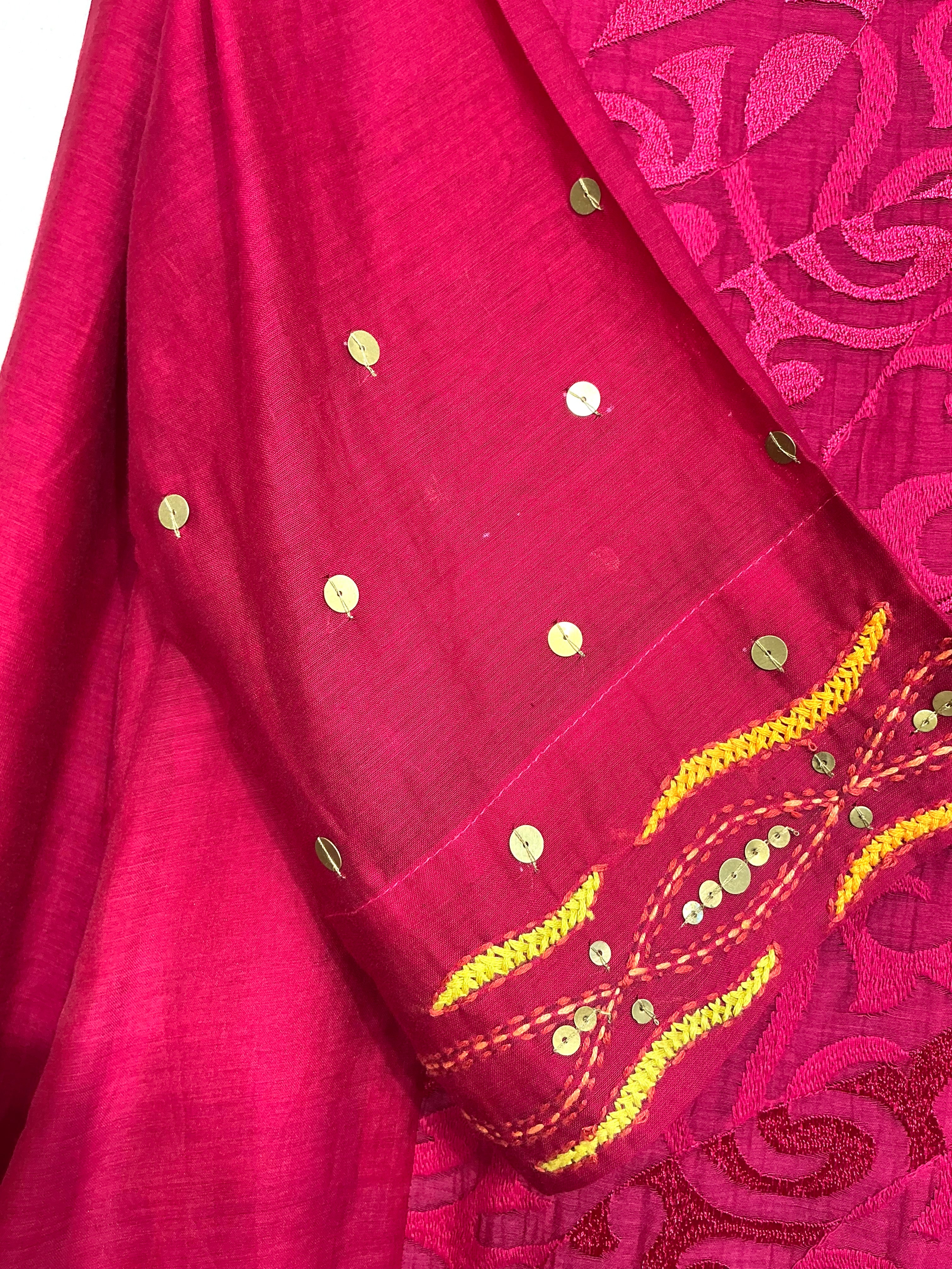 Berry Pink Brasso Kantha Embroidered Suit Set
