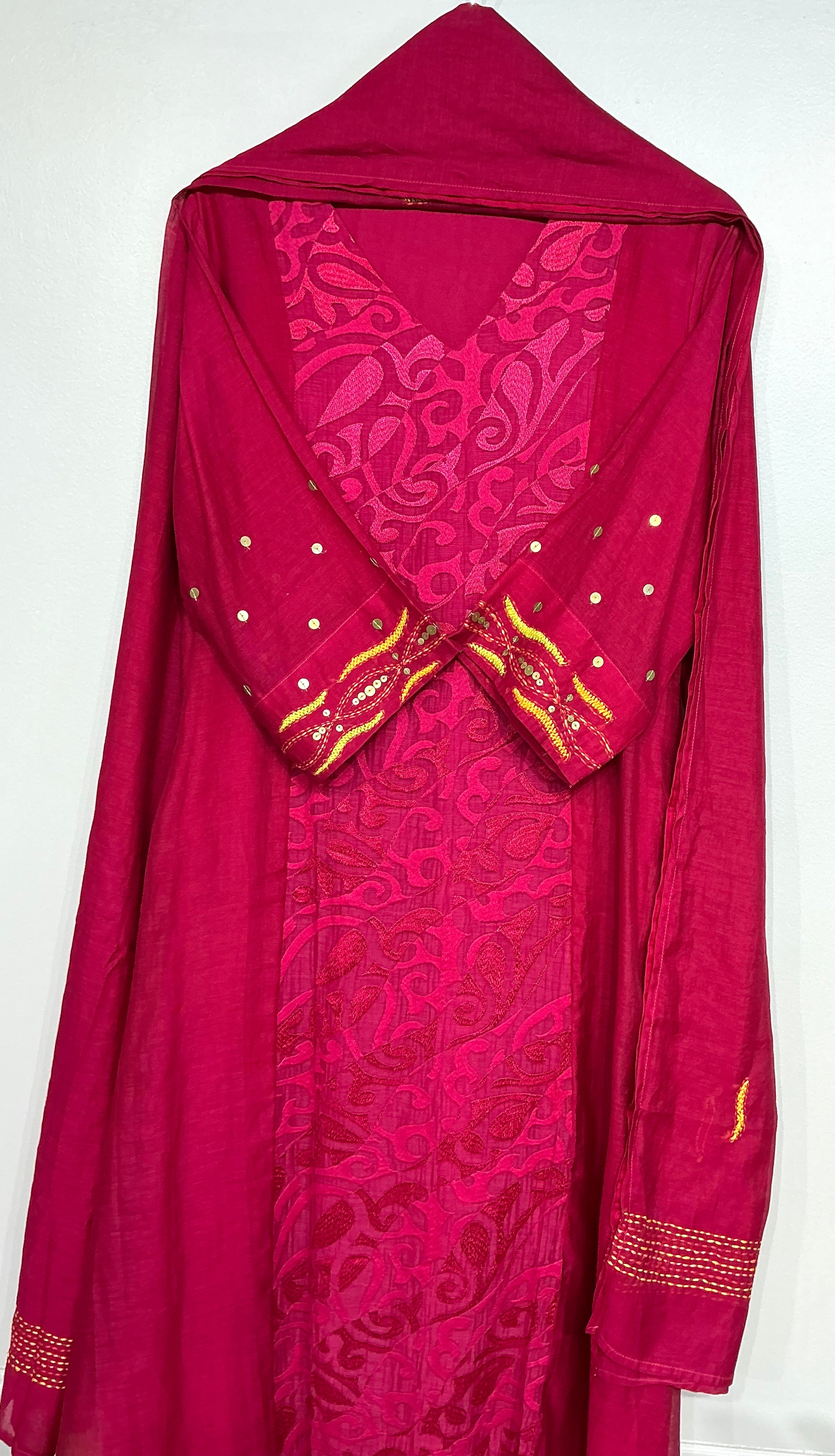 Berry Pink Brasso Kantha Embroidered Suit Set