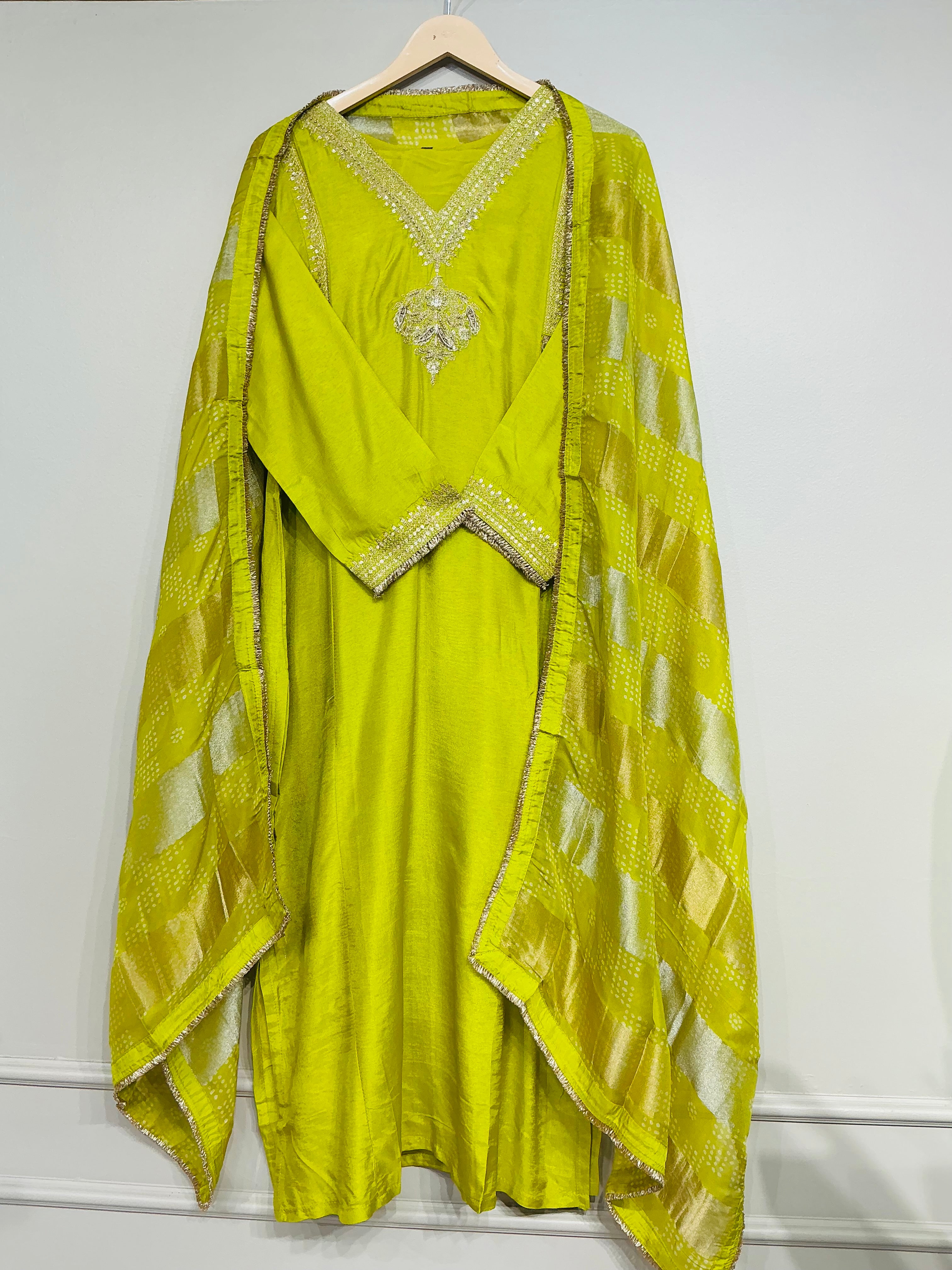 Lime Zari Detailing Suit Set