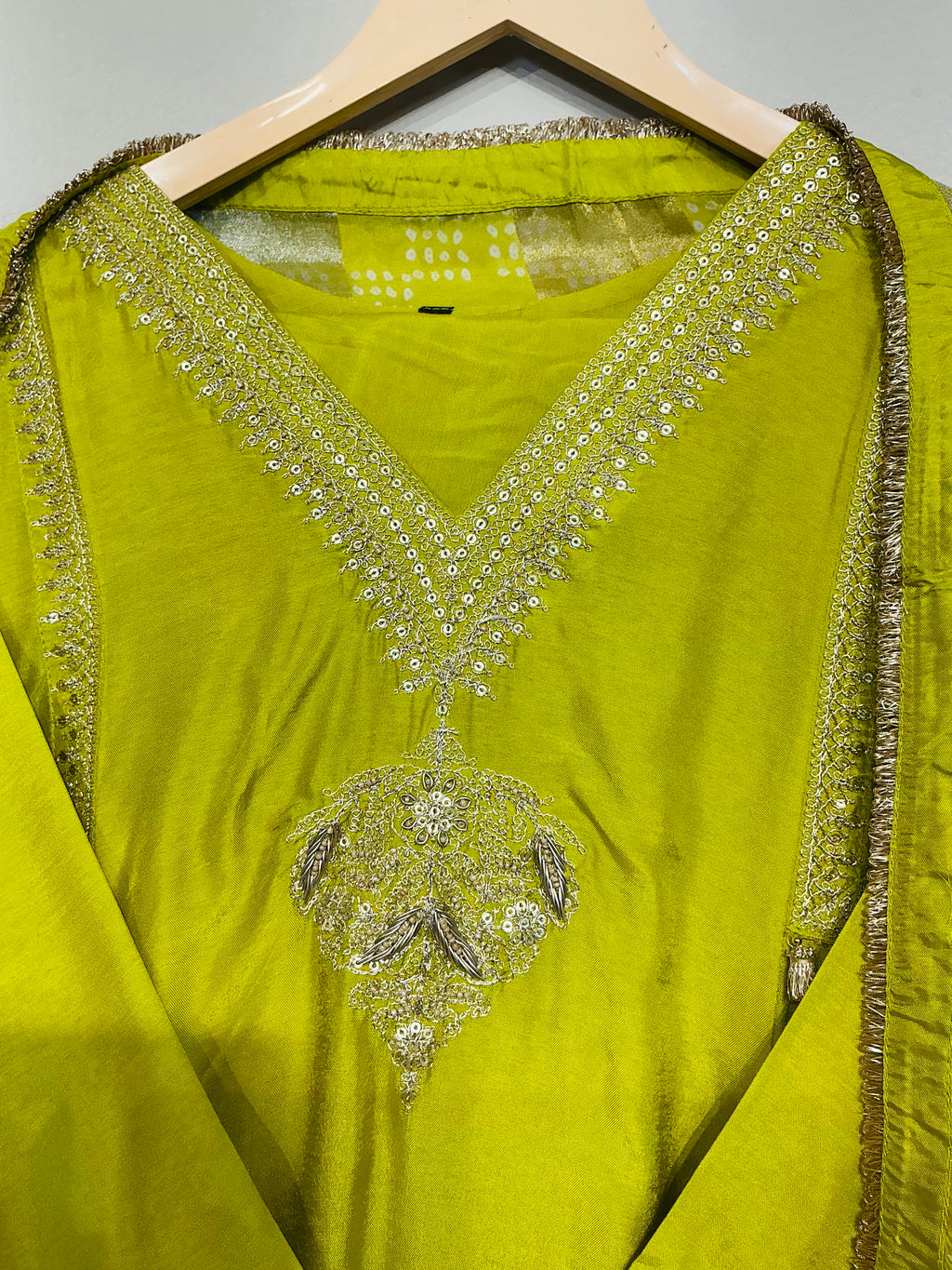 Lime Zari Detailing Suit Set