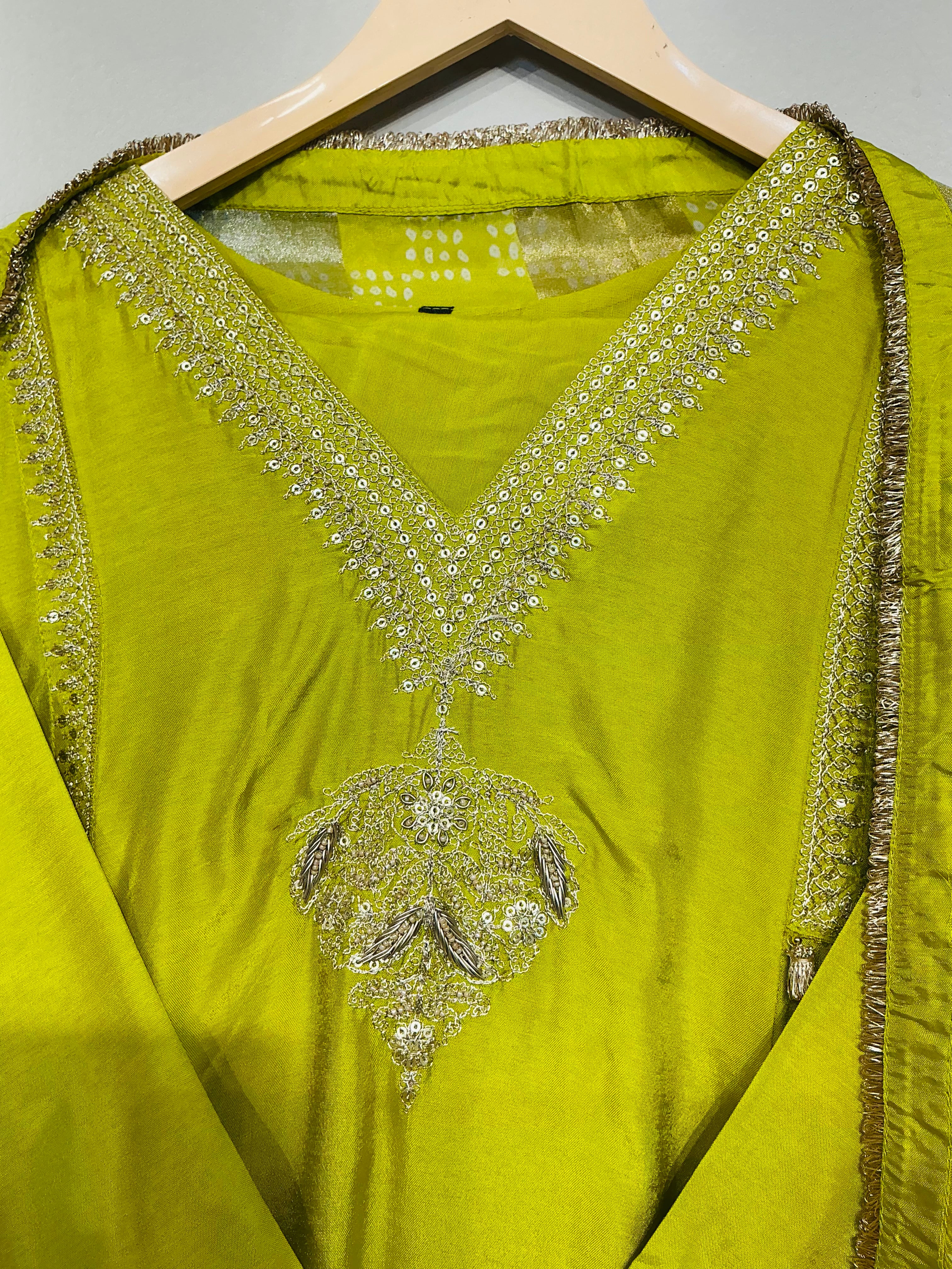 Lime Zari Detailing Suit Set