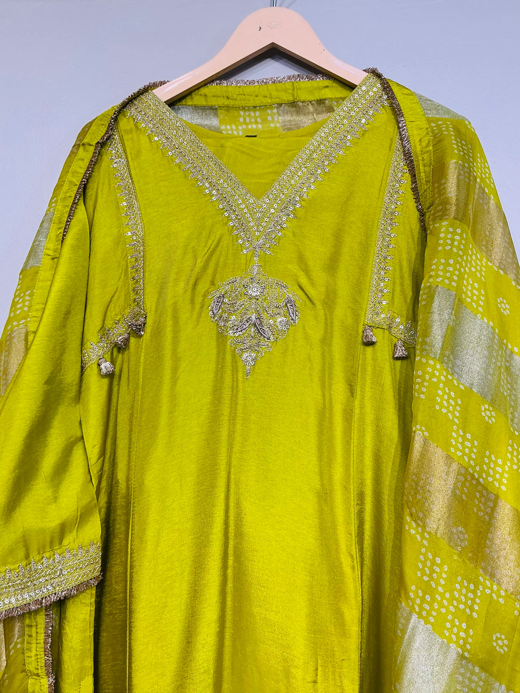Lime Zari Detailing Suit Set