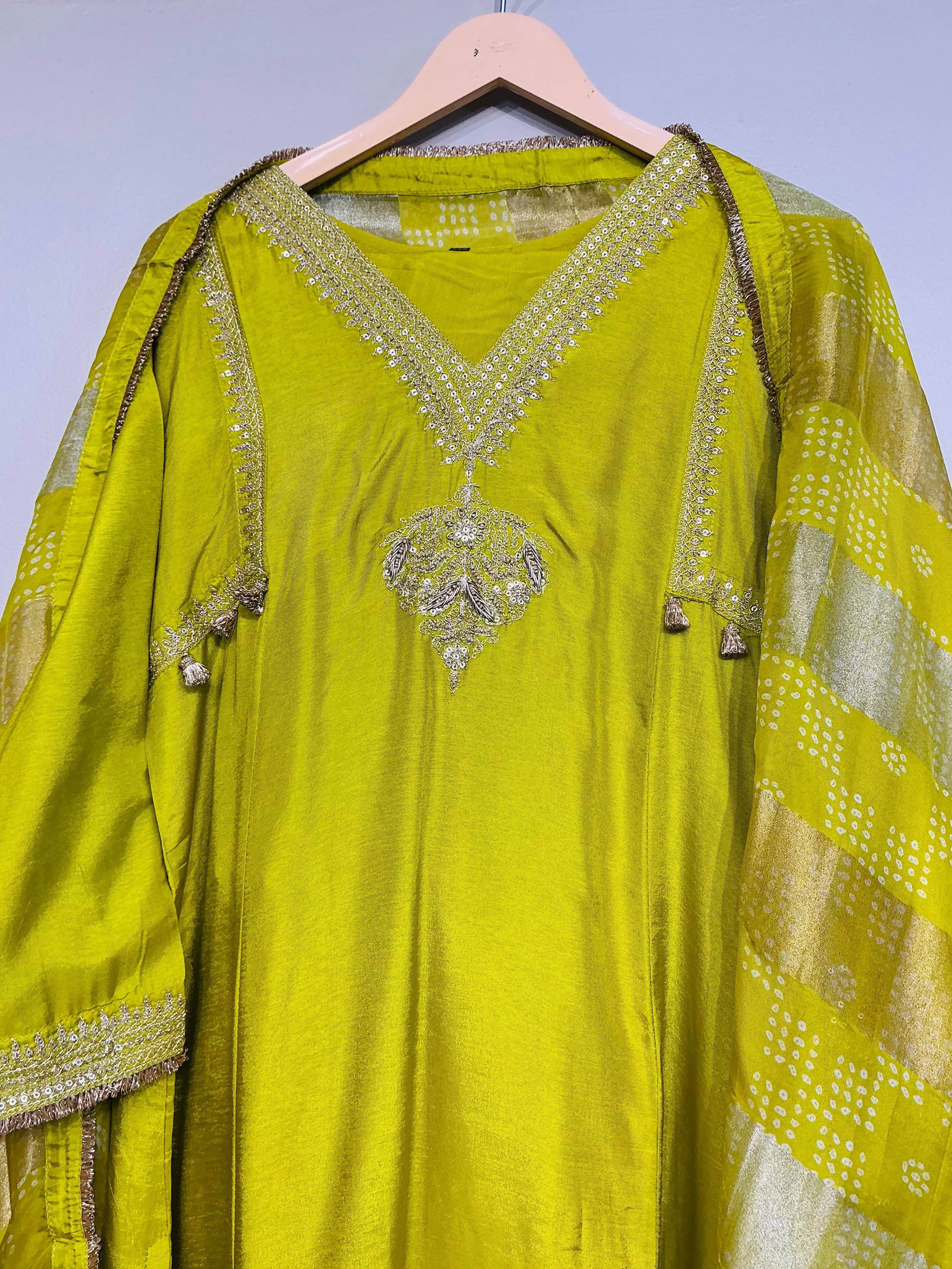 Lime Zari Detailing Suit Set