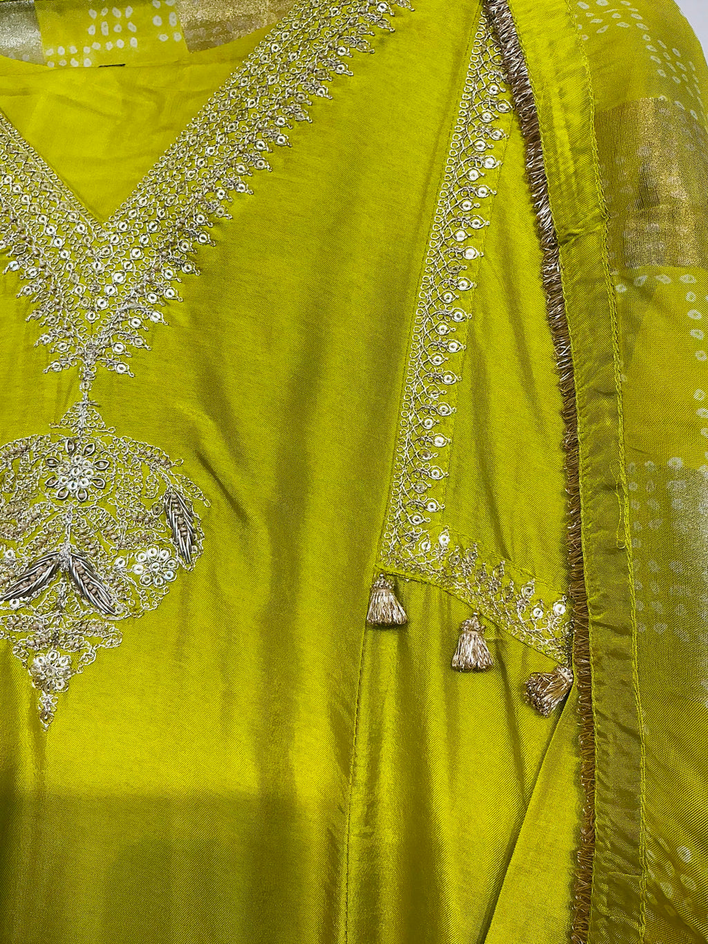 Lime Zari Detailing Suit Set