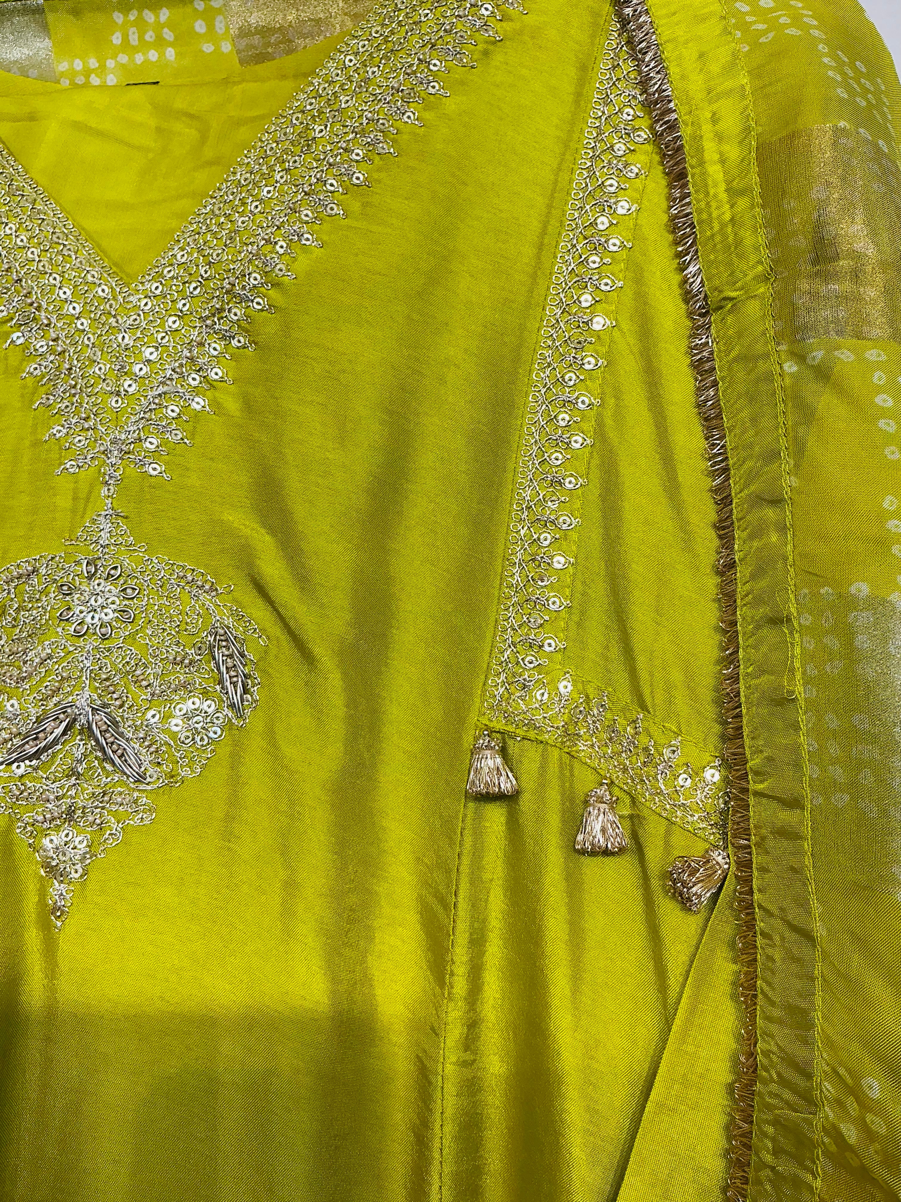 Lime Zari Detailing Suit Set