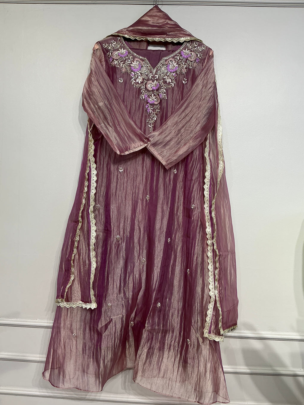 Lavender Salsa Shimmer Sequence and Zari Suit Set