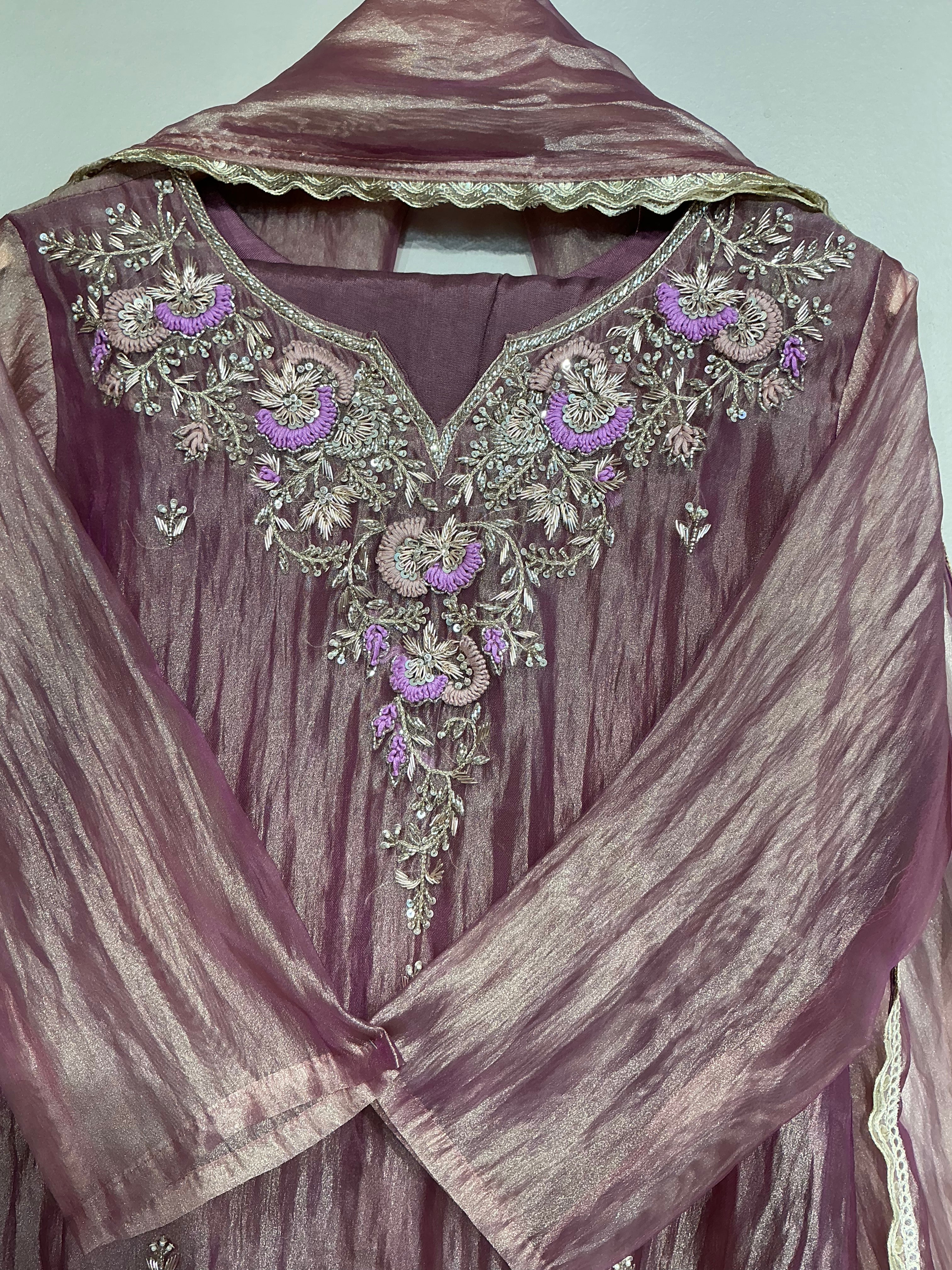 Lavender Salsa Shimmer Sequence and Zari Suit Set