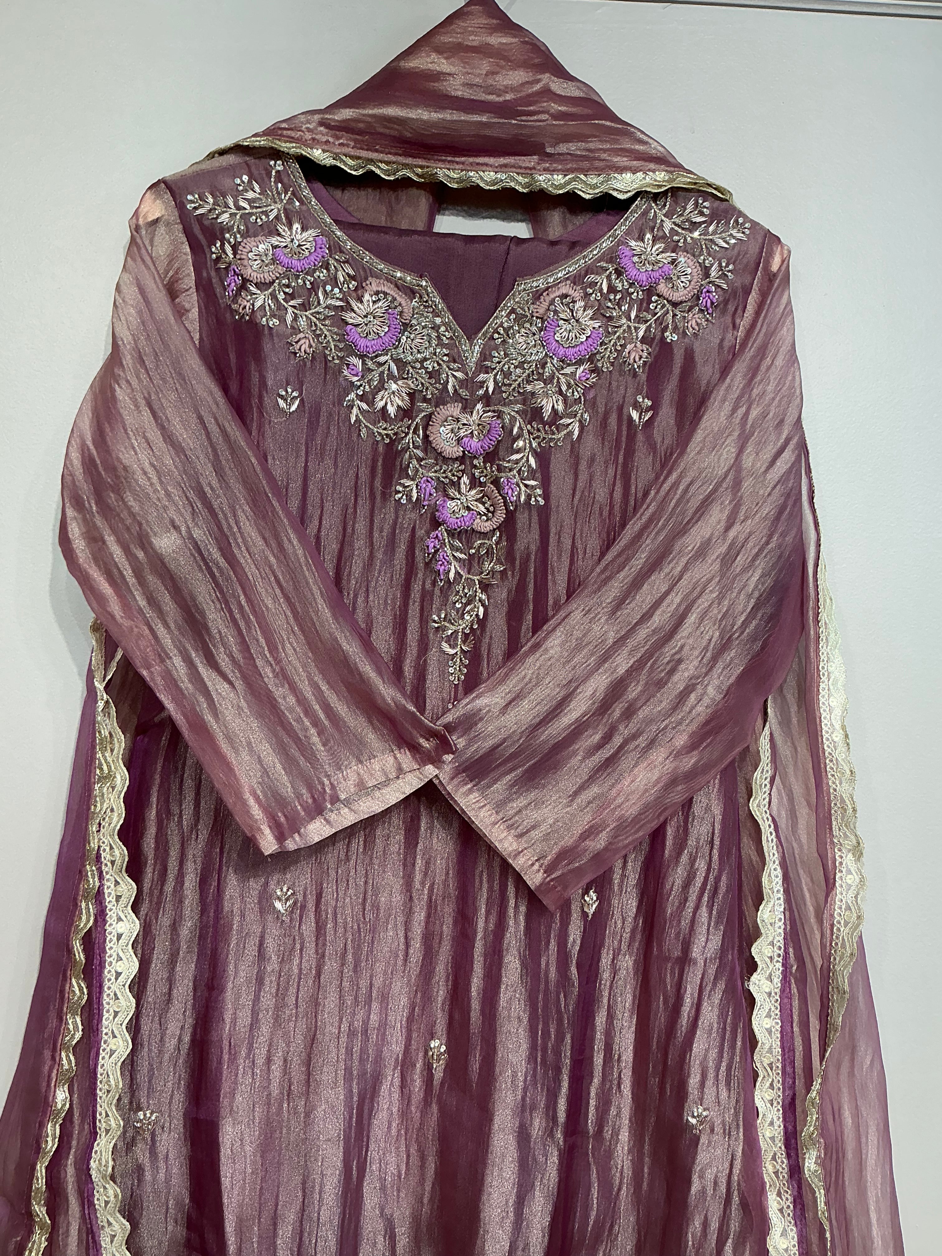 Lavender Salsa Shimmer Sequence and Zari Suit Set