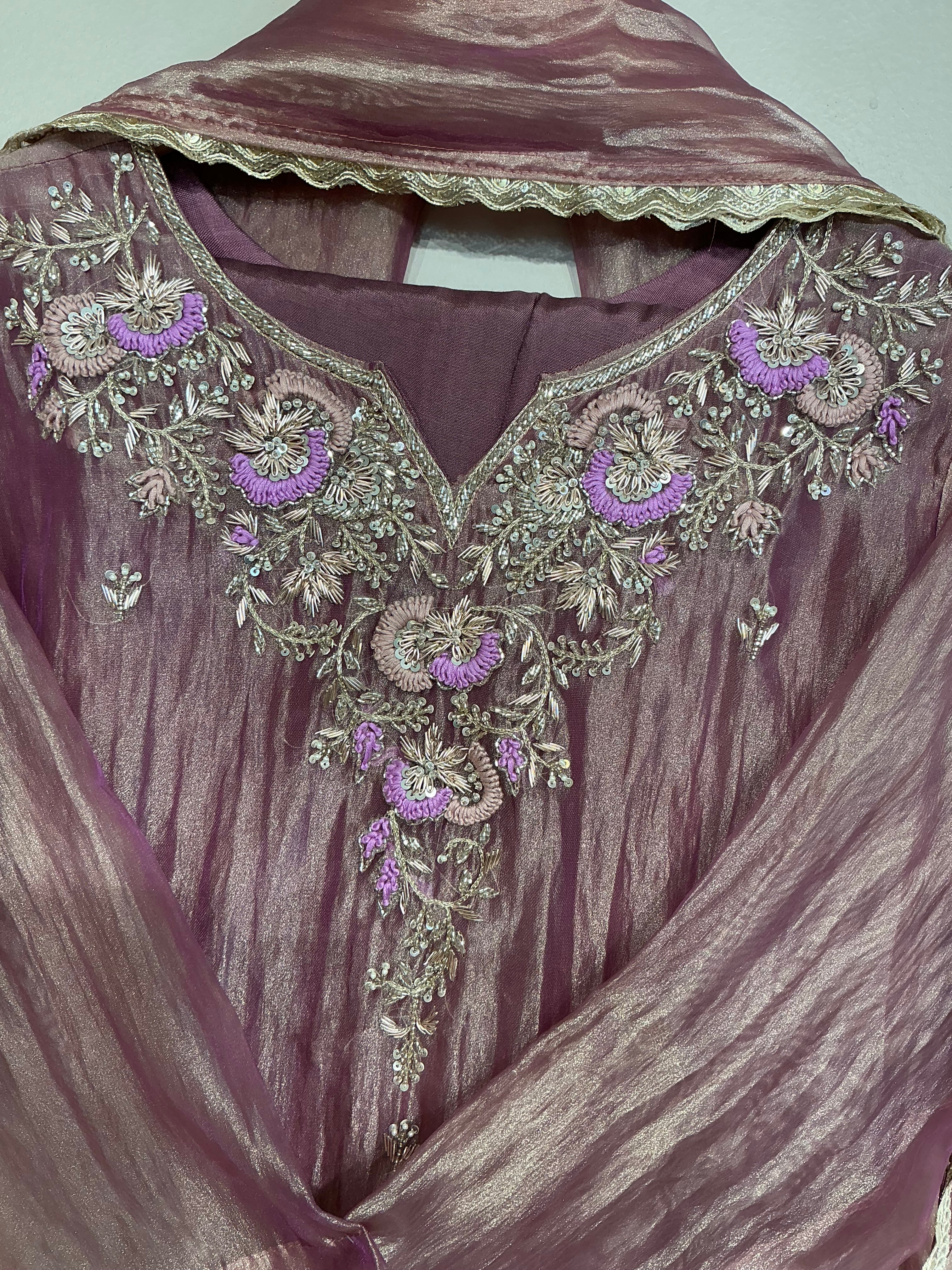 Lavender Salsa Shimmer Sequence and Zari Suit Set