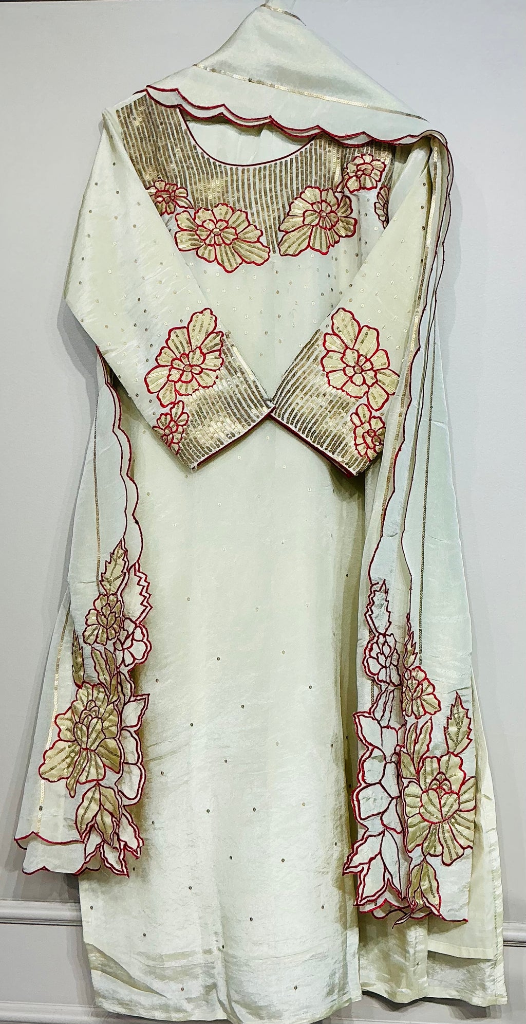 Ivory Tissue Shimmer Sequence Floral Suit Set