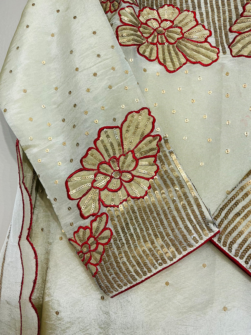 Ivory Tissue Shimmer Sequence Floral Suit Set