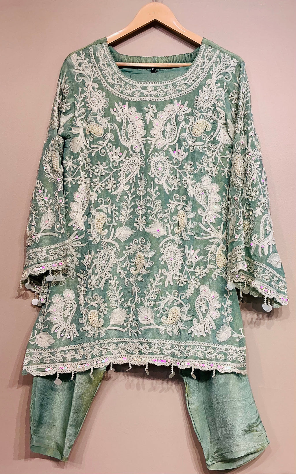 Sage Green Chikankari Emboridered Coord Set