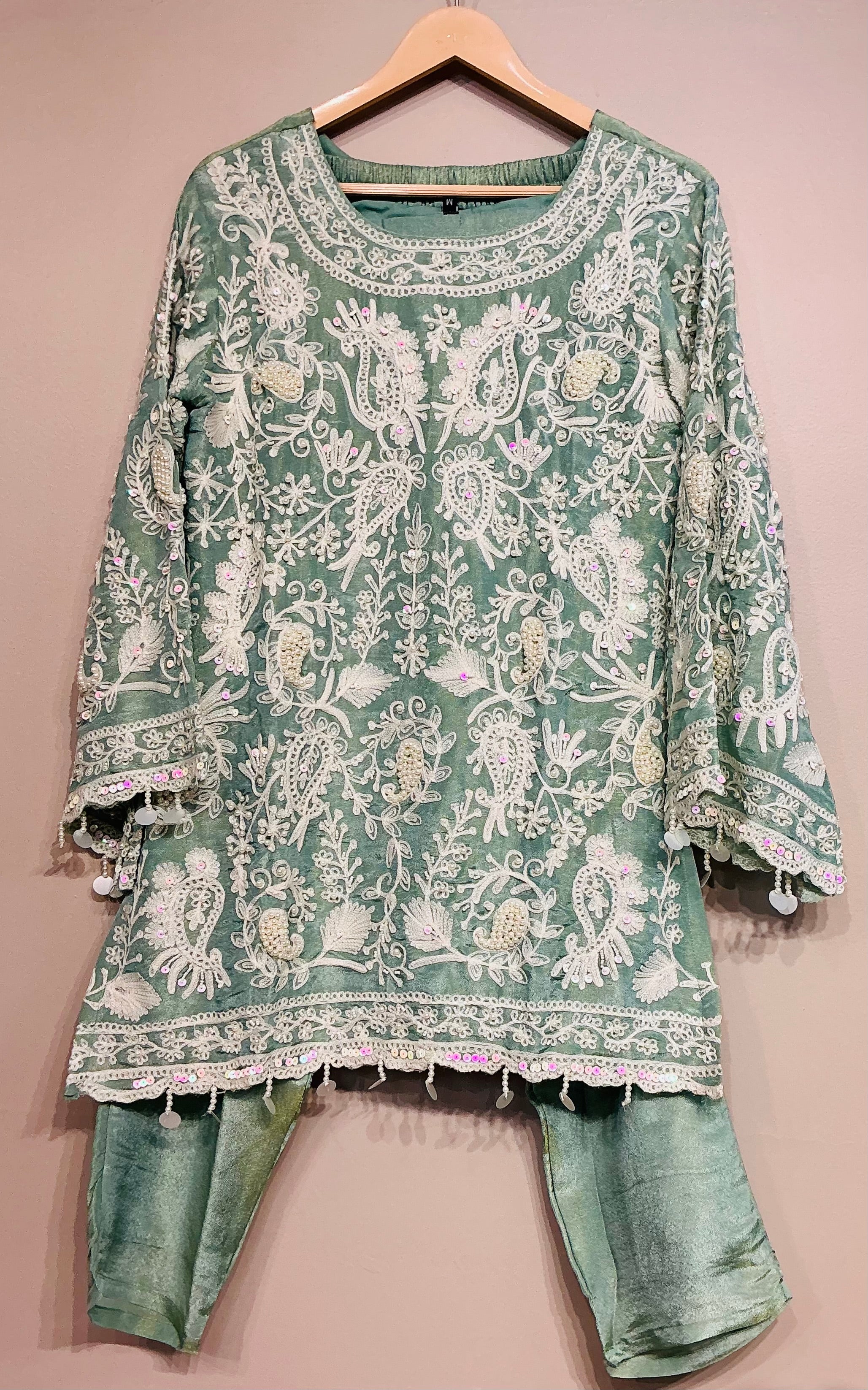 Sage Green Chikankari Emboridered Coord Set