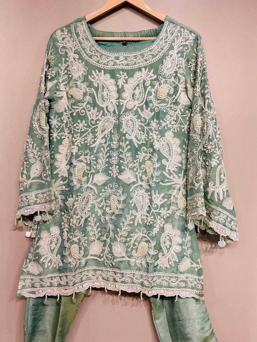 Sage Green Chikankari Emboridered Coord Set