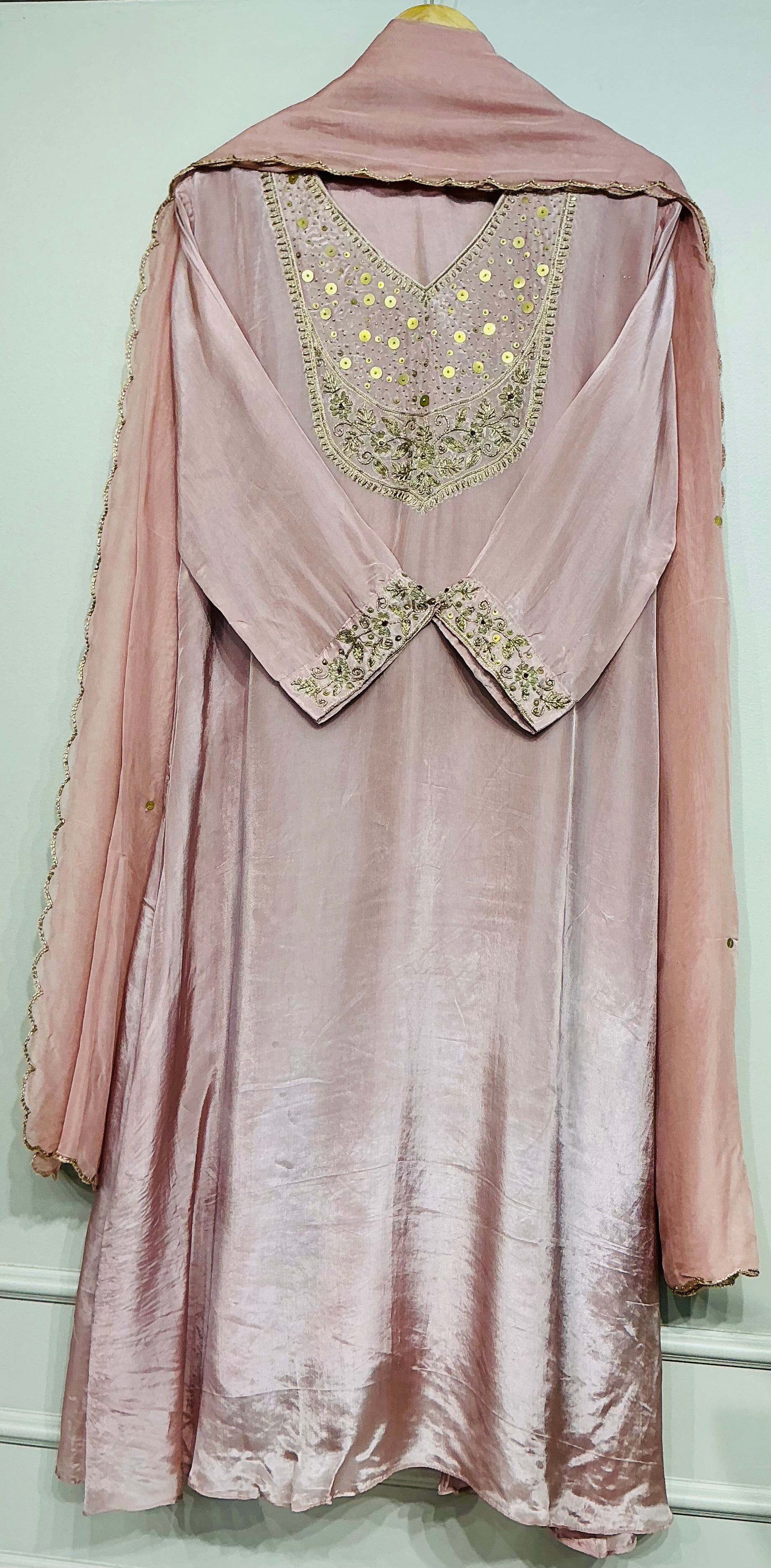 Taupe Beige Antique Zari Embroidered Suit Set