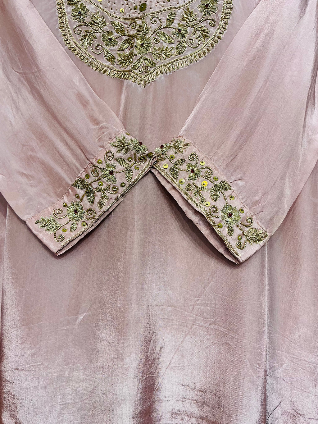 Taupe Beige Antique Zari Embroidered Suit Set