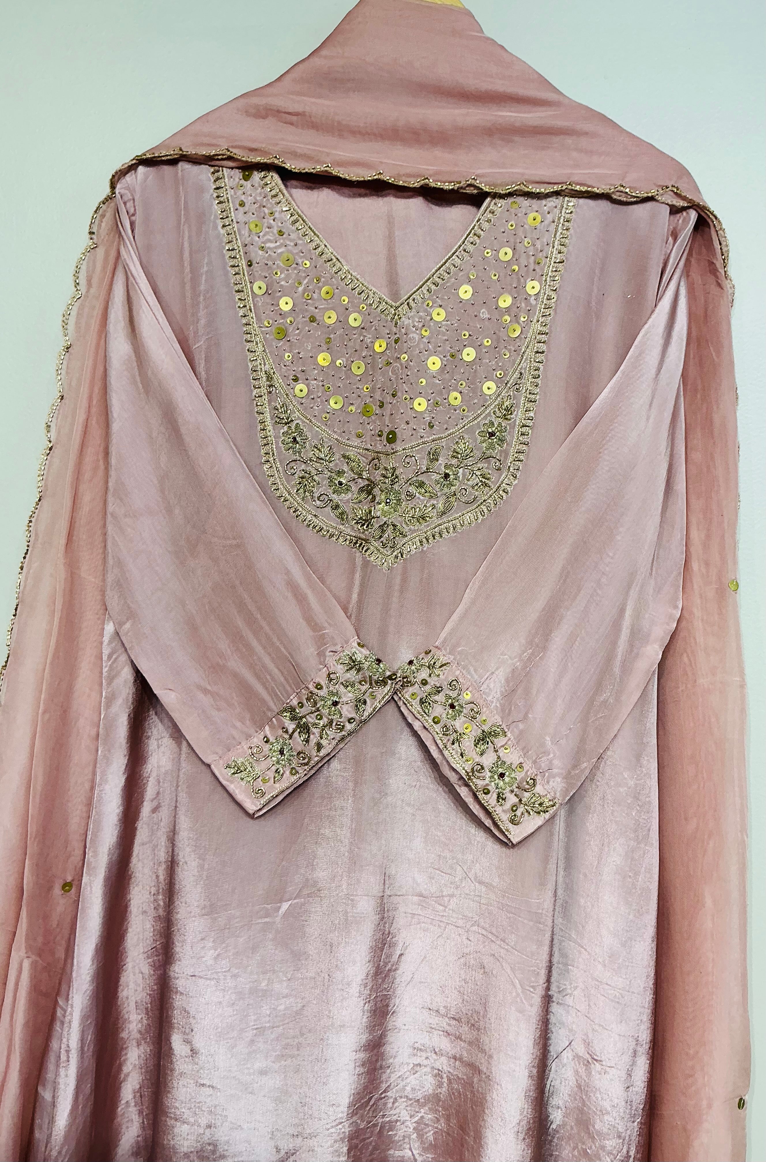 Taupe Beige Antique Zari Embroidered Suit Set